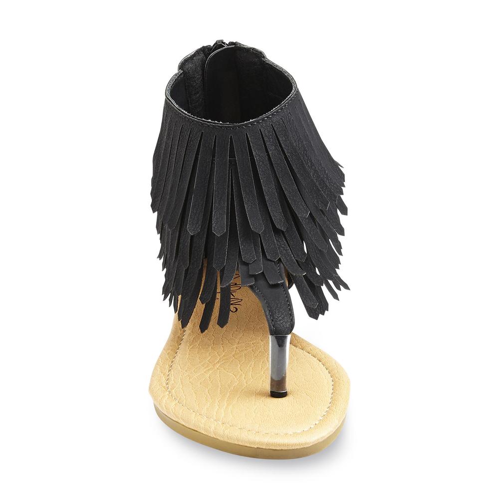 Yoki Girl's Fringy Black Gladiator Sandal