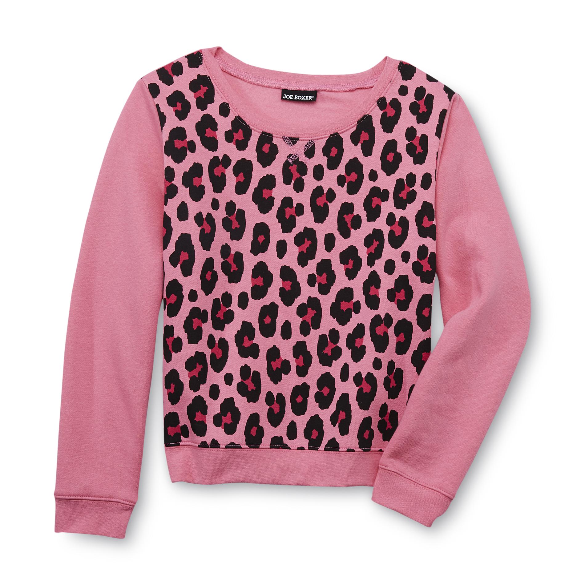 Joe Boxer Girl's Crew Neck Sweatshirt - Leopard Print