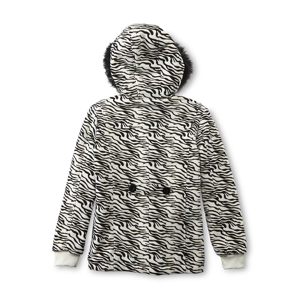 Me Jane Girl's Sherpa Lined Fleece Toggle Coat - Zebra Print