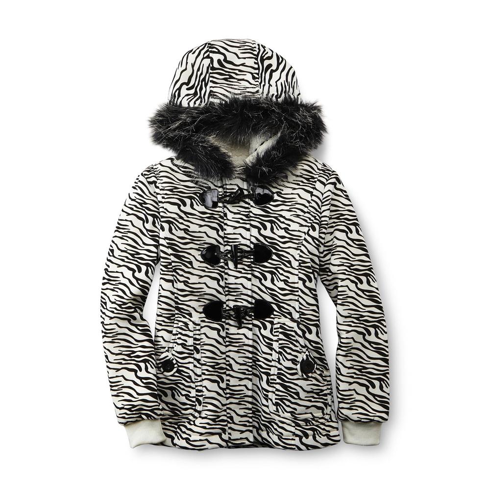 Me Jane Girl's Sherpa Lined Fleece Toggle Coat - Zebra Print