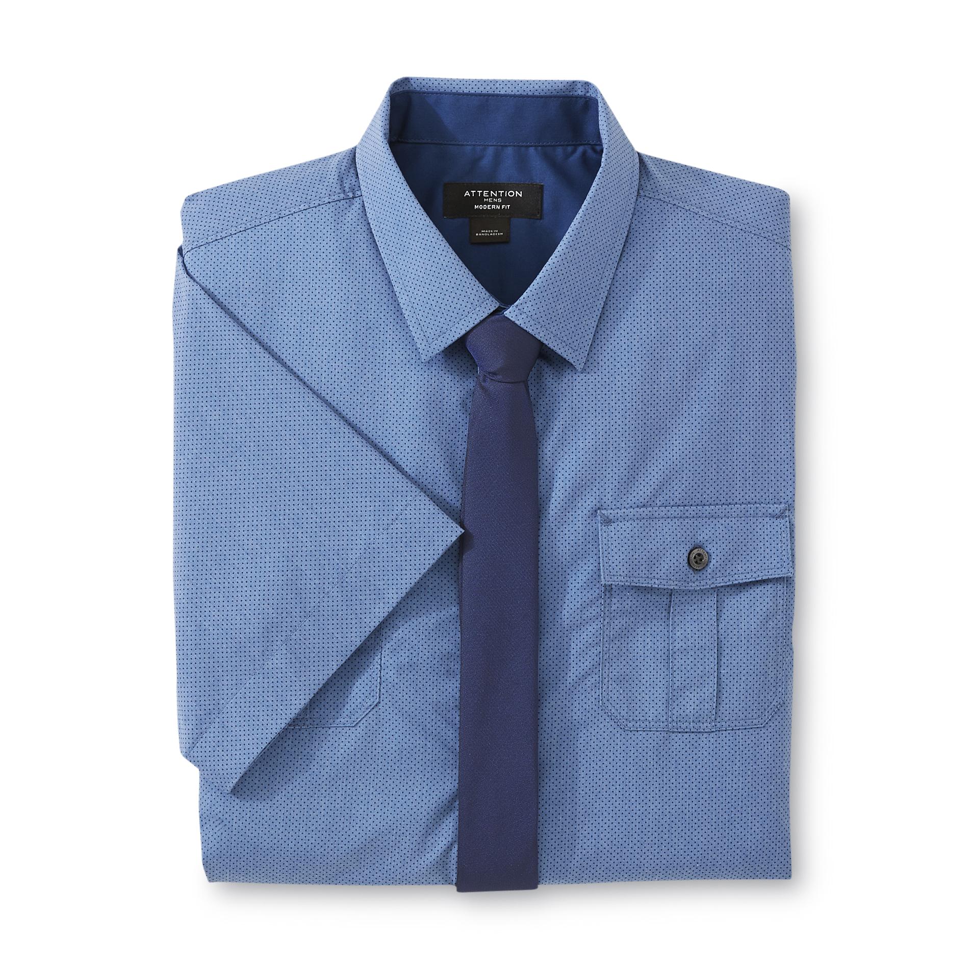 Attention Men's Short-Sleeve Dress Shirt & Necktie - Dots