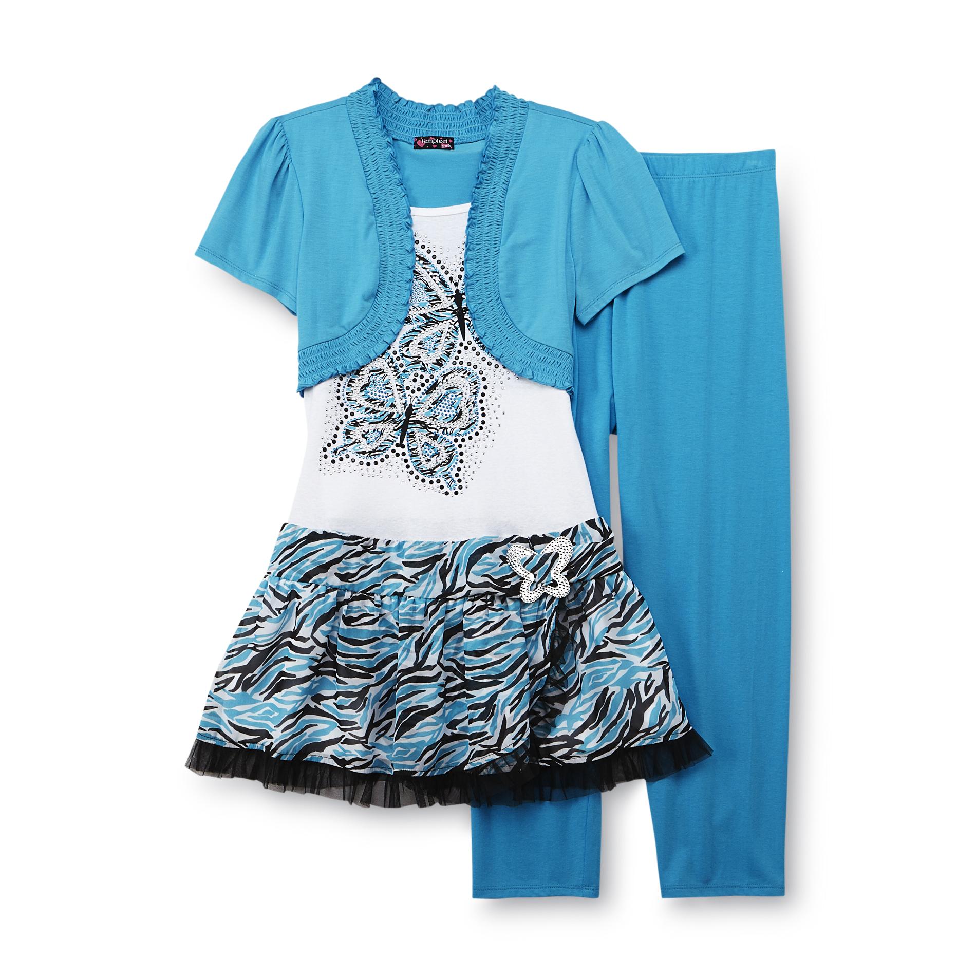 Tempted Apparel Girl's Plus Layered-Look Tunic & Leggings - Butterflies & Studs