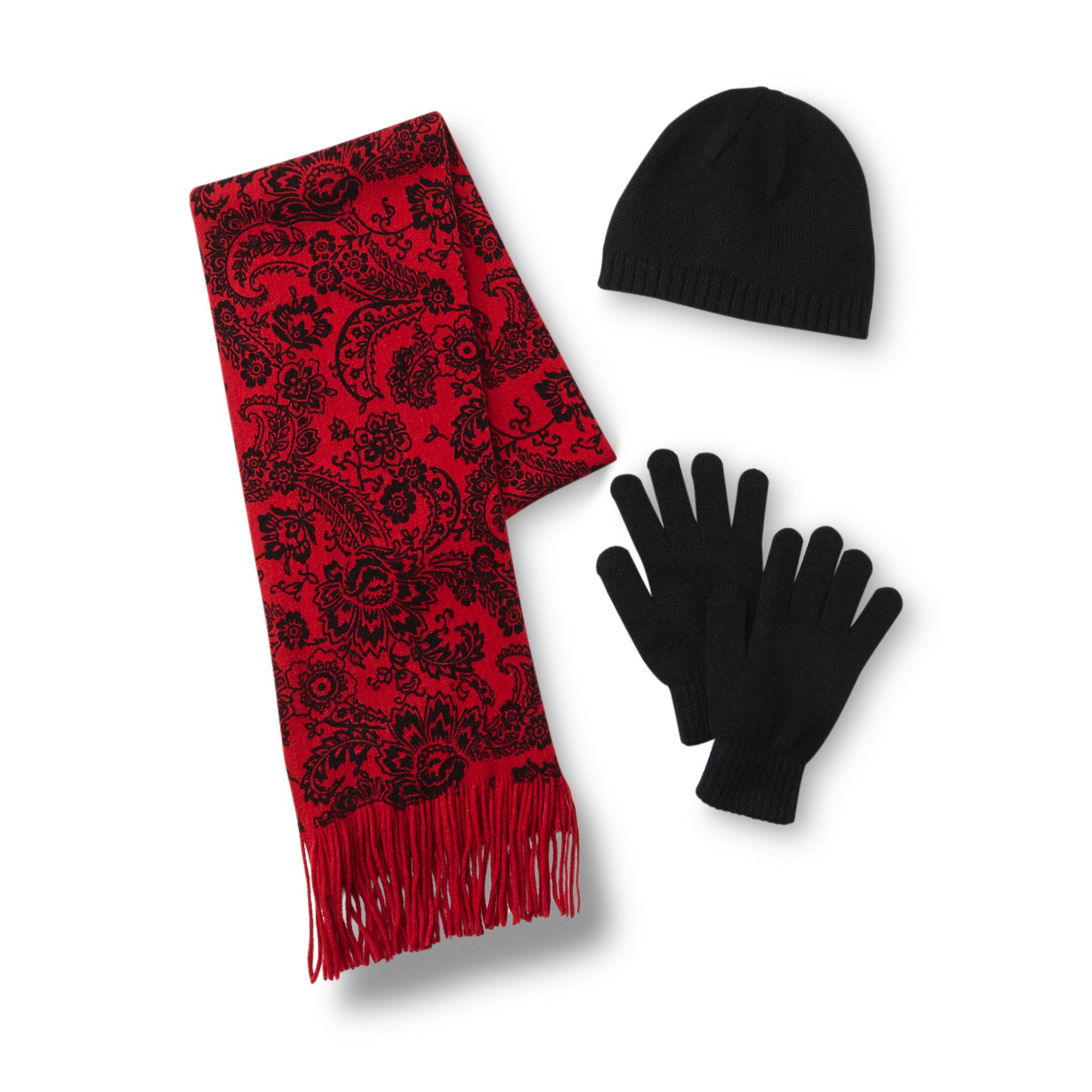 Jaclyn Smith Women's Scarf  Beanie Hat & Gloves - Floral