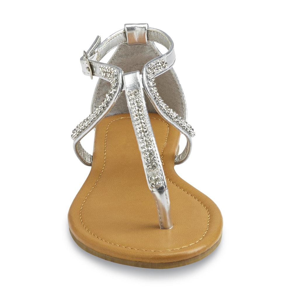 Yoki Girl's Blingy Silver Embellished T-Strap Sandal