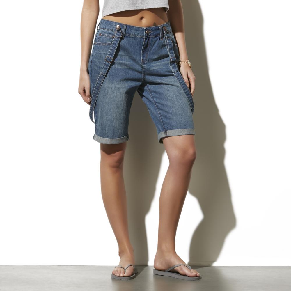 Adam Levine Women's Denim Suspender Shorts - Distressed Indigo