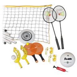 Franklin Sports Yard Games Combo Set - Volleyball/Badminton Net, 2 Player Badminton Set, Volleyball, Horsehoes Set, Flying Disc,