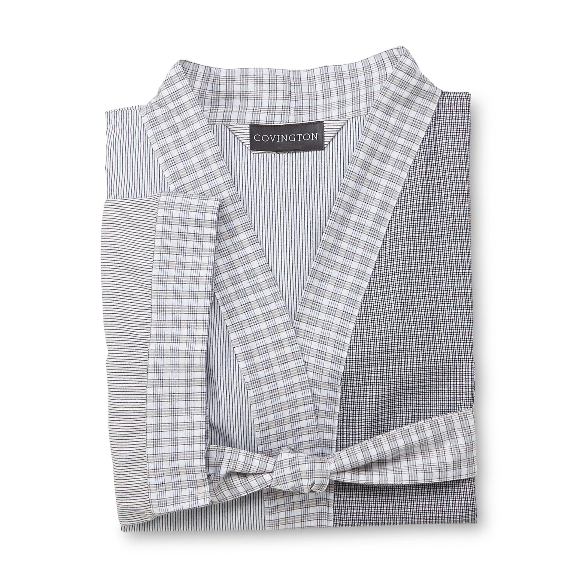 Covington Men's Seersucker Bathrobe & Belt Plaid & Striped
