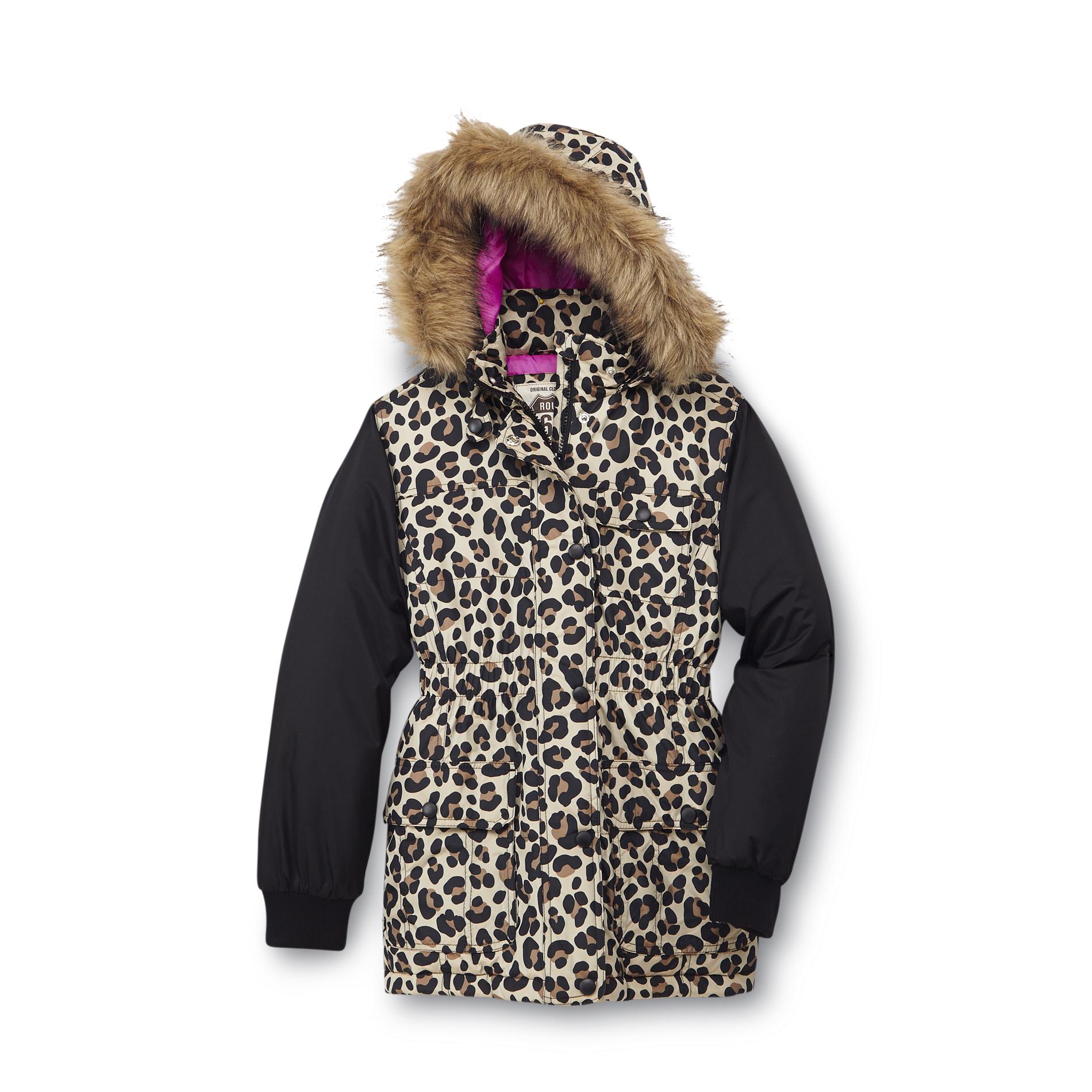 Route 66 Girl's Hooded Coat - Leopard Print