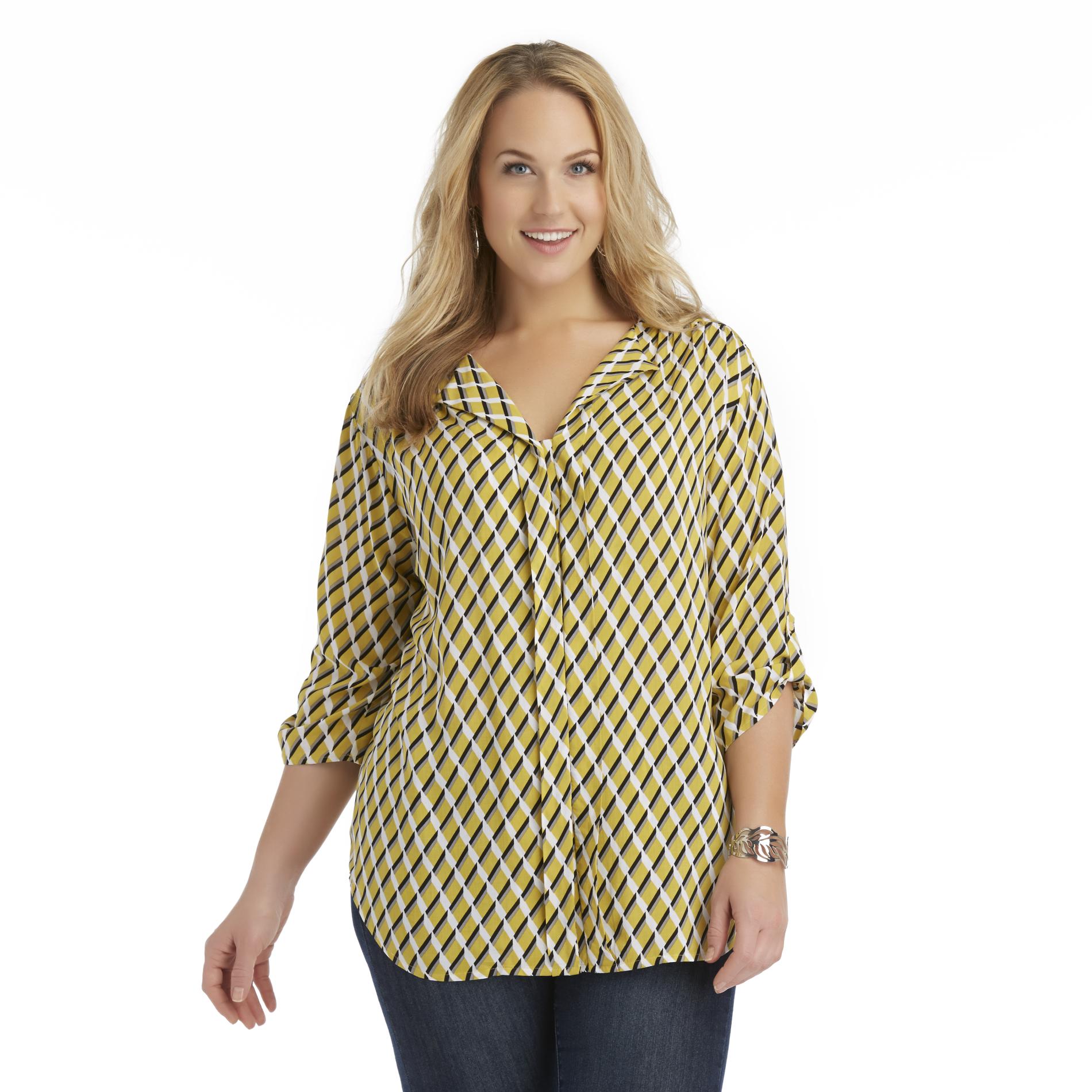 Covington Women's Plus Roll Tab Blouse - Abstract