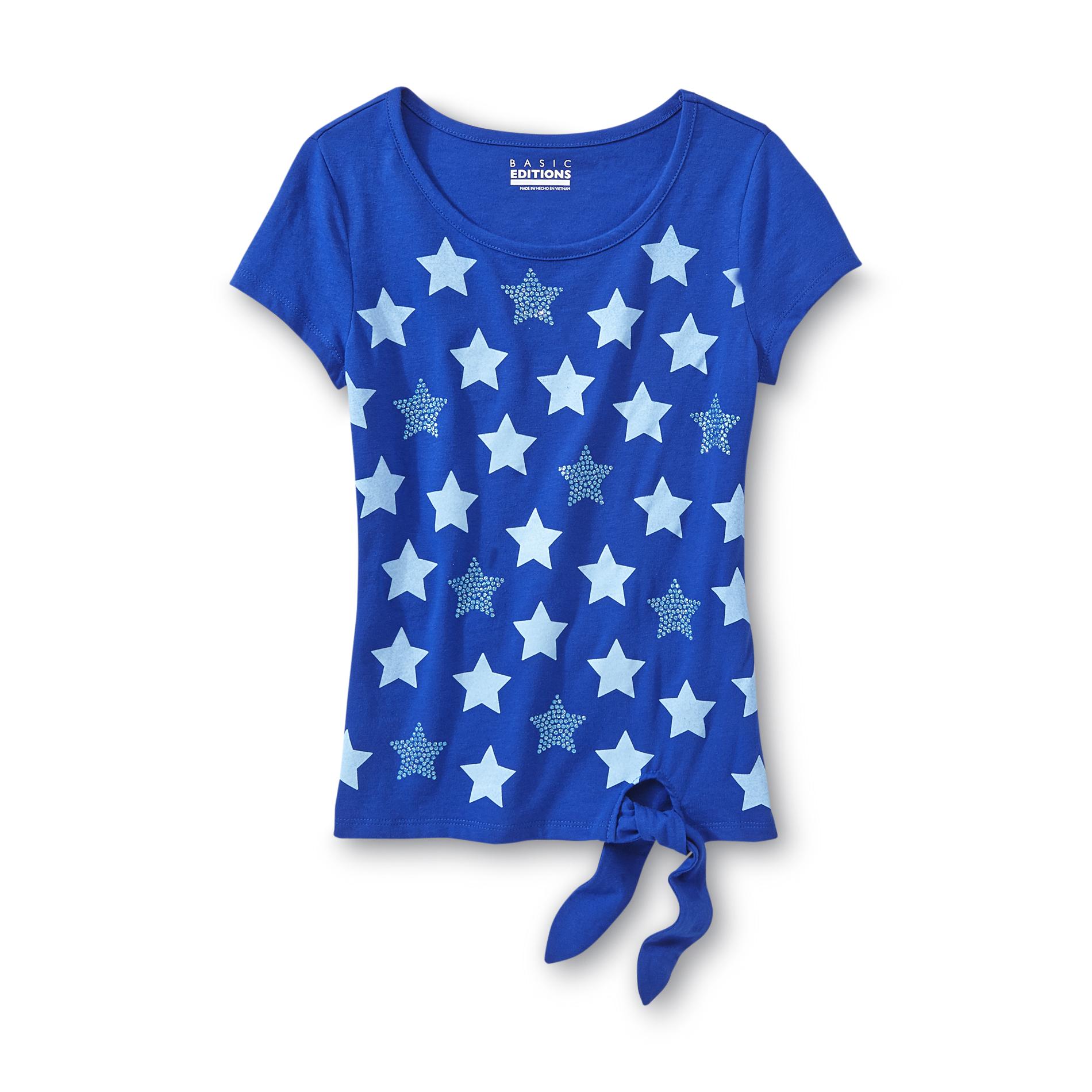 Basic Editions Girl's Spangled Tie-Front T-Shirt - Star