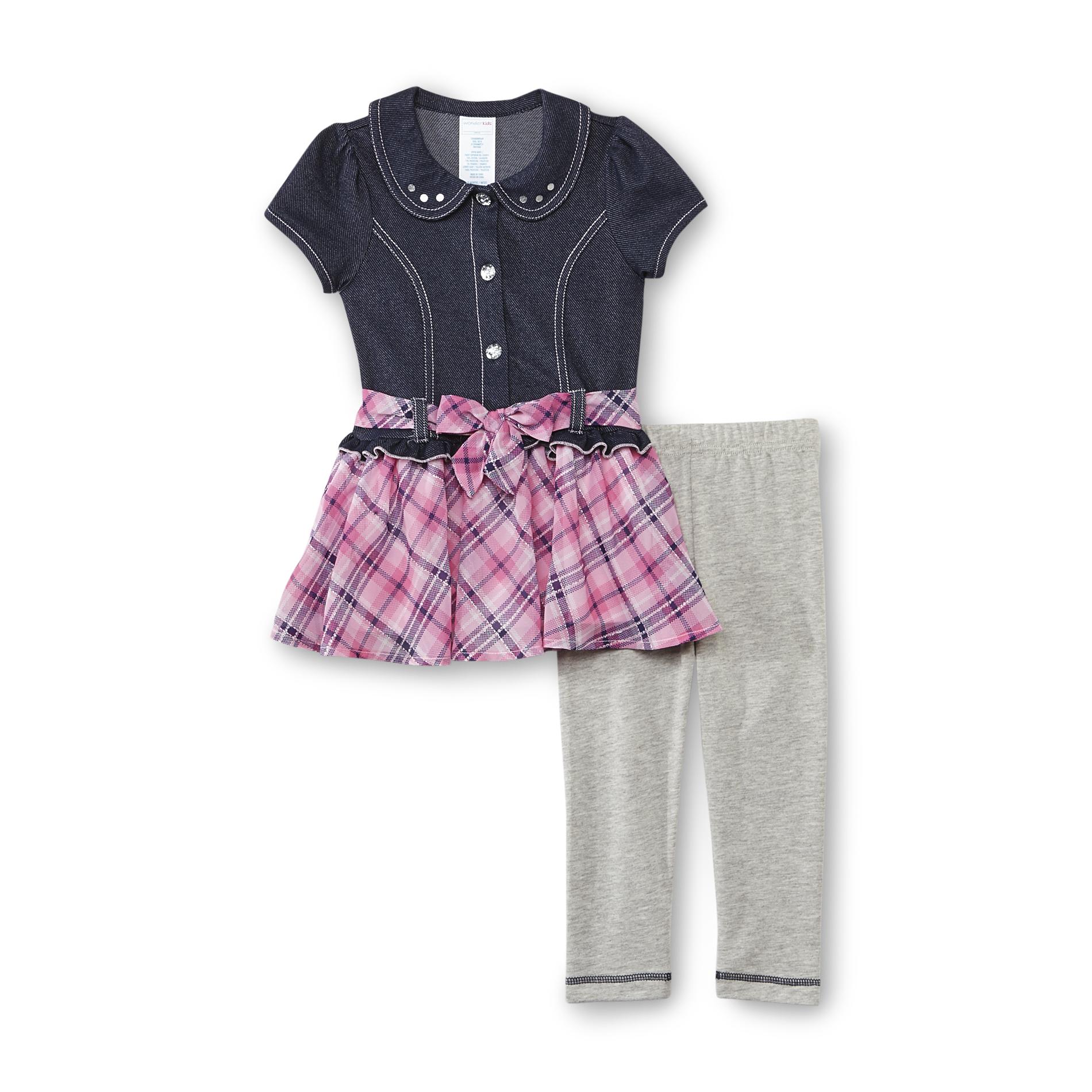 WonderKids Infant & Toddler Girl's Button-Front Dress & Leggings - Plaid
