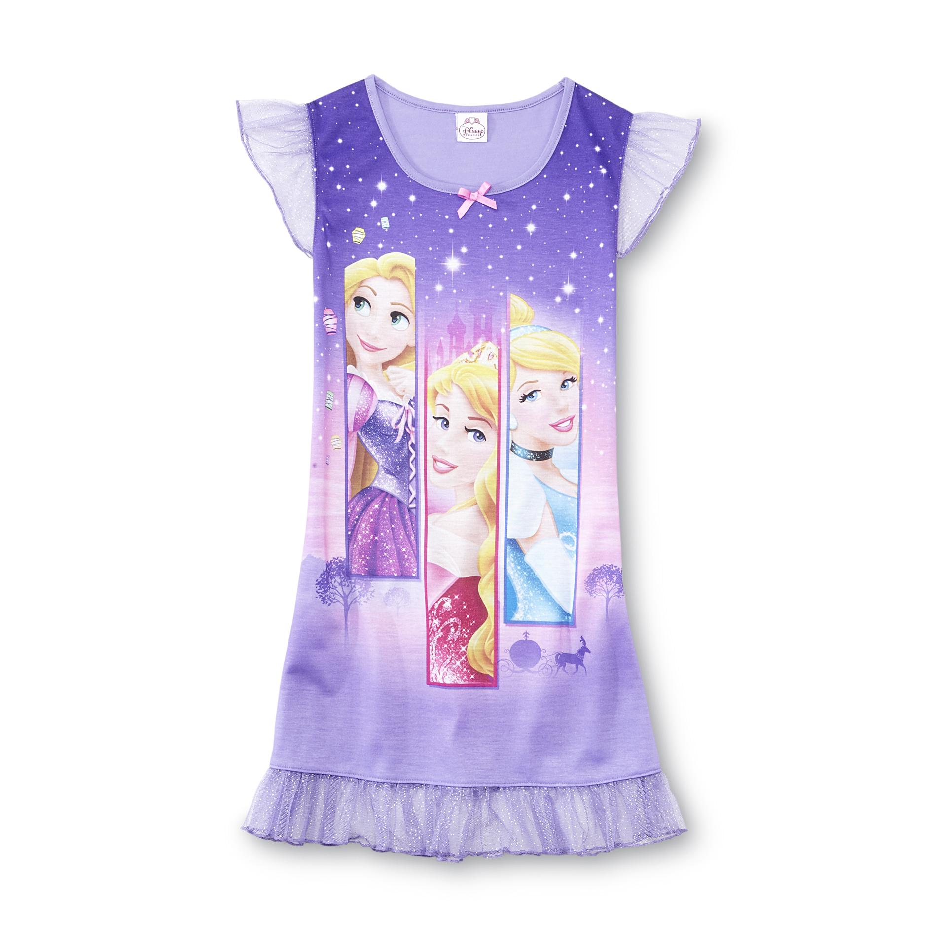 Disney Girl's Ruffled Dorm Shirt - Rapunzel  Aurora & Cinderella