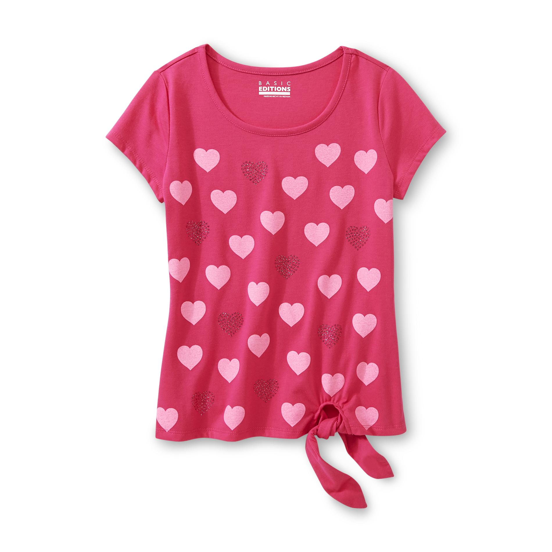 Basic Editions Girl's Spangled Tie-Front T-Shirt - Heart