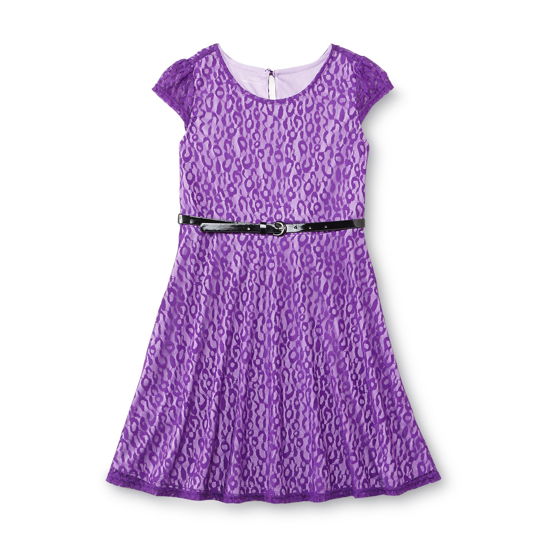 Piper Girl's Belted Lace Skater Dress