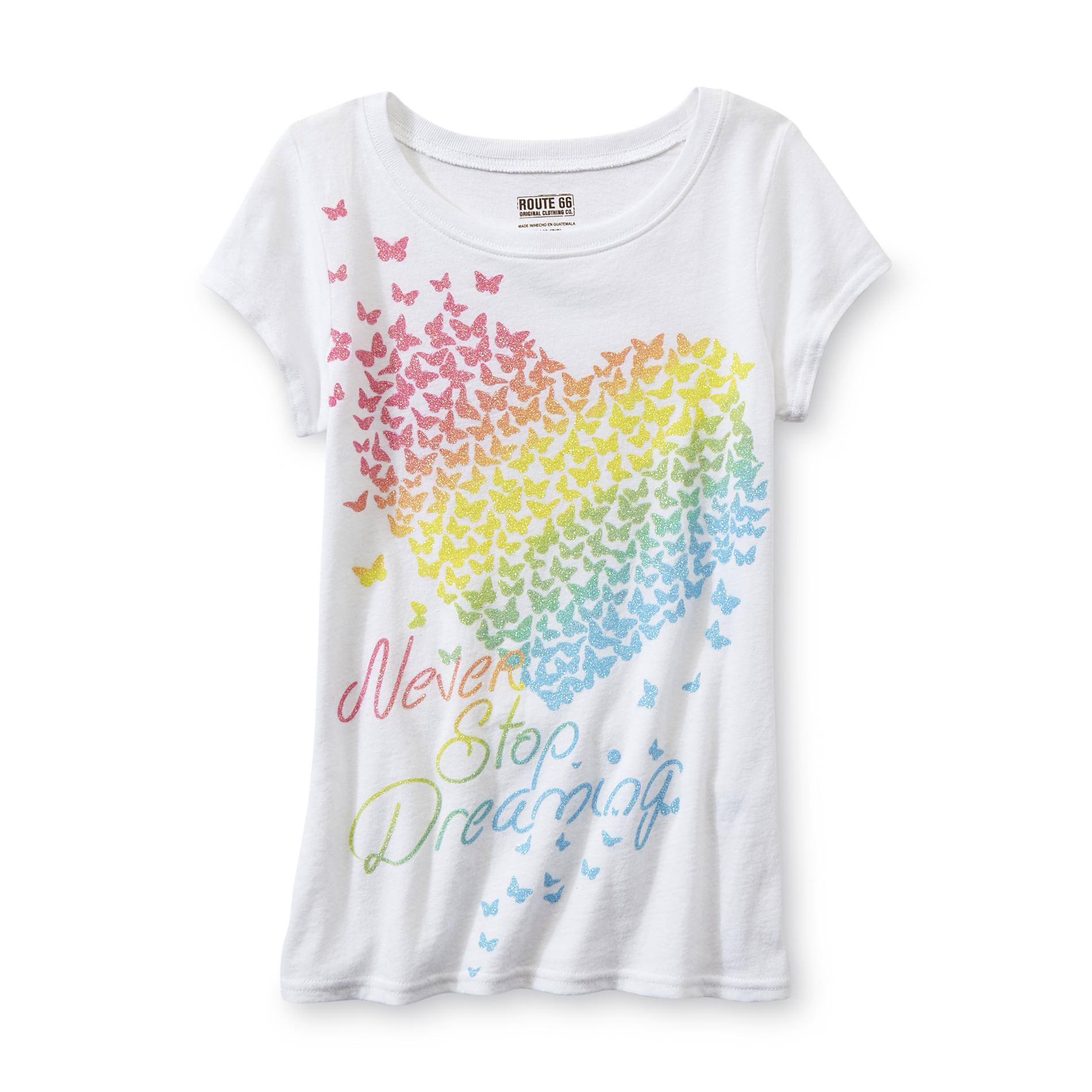 Route 66 Girl's Graphic T-Shirt - Rainbow Hearts & Butterflies