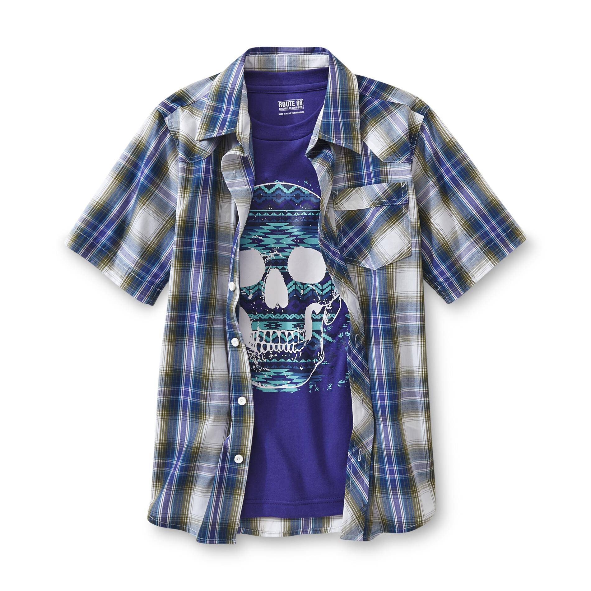 Route 66 Boy's Woven Shirt & Graphic T-Shirt - Tribal Skull