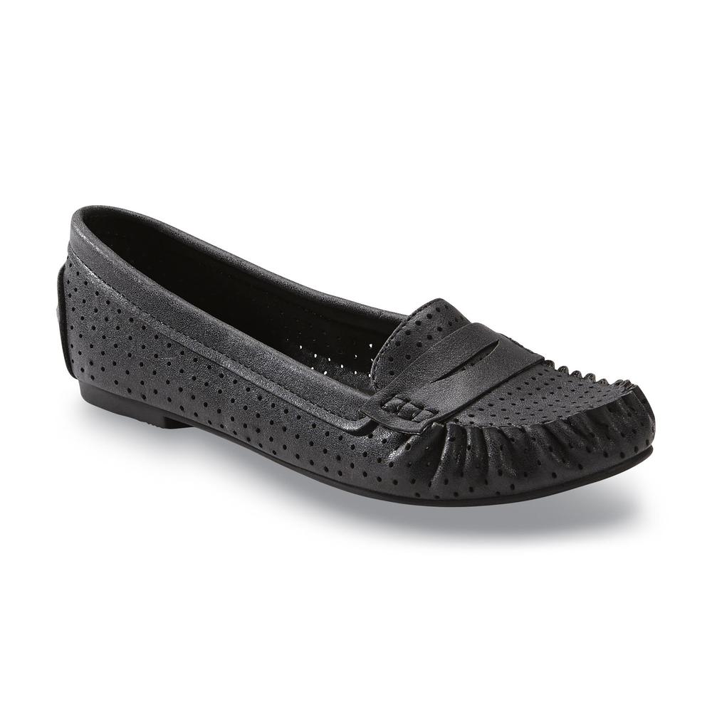 Route 66 Women's Stacy Black Perforated Moccasin Loafer