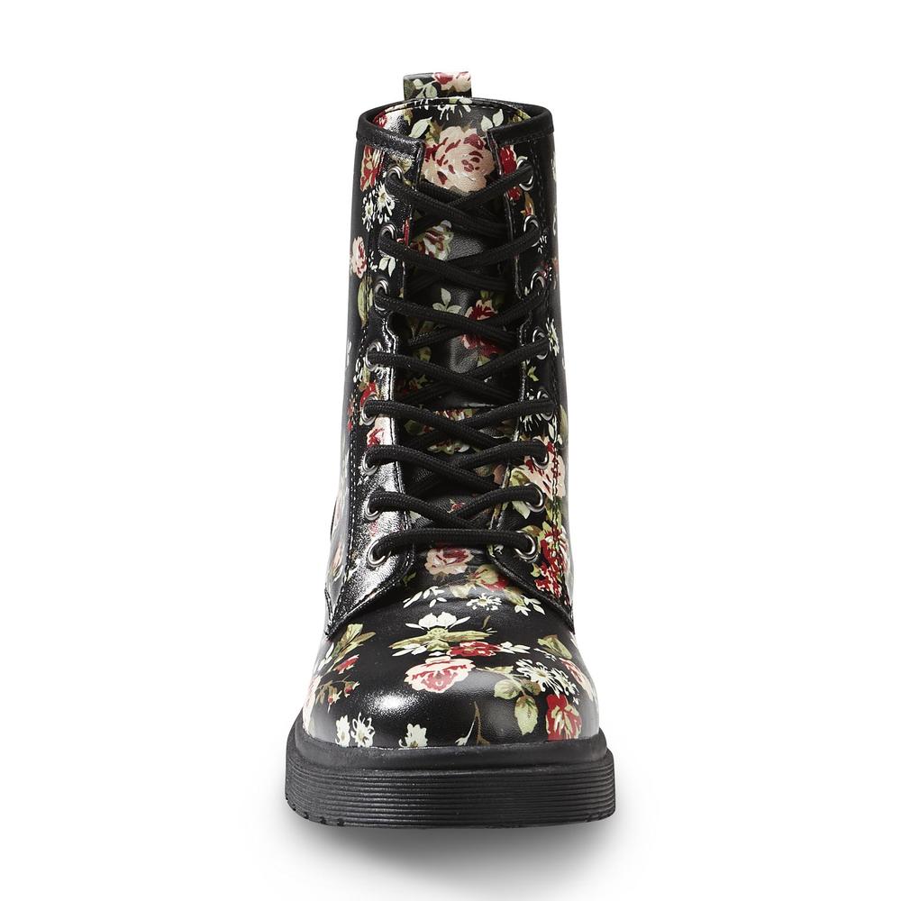 Bongo Women's Oz Black/Floral Chunky Combat Boot
