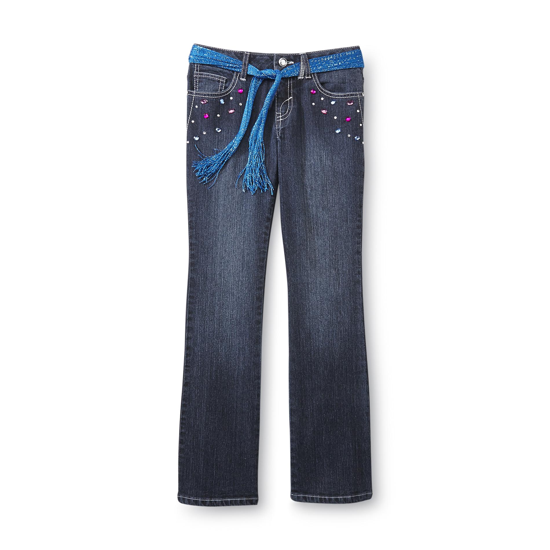 Route 66 Girl's Belted Skinny Bootcut Jeans - Jeweled