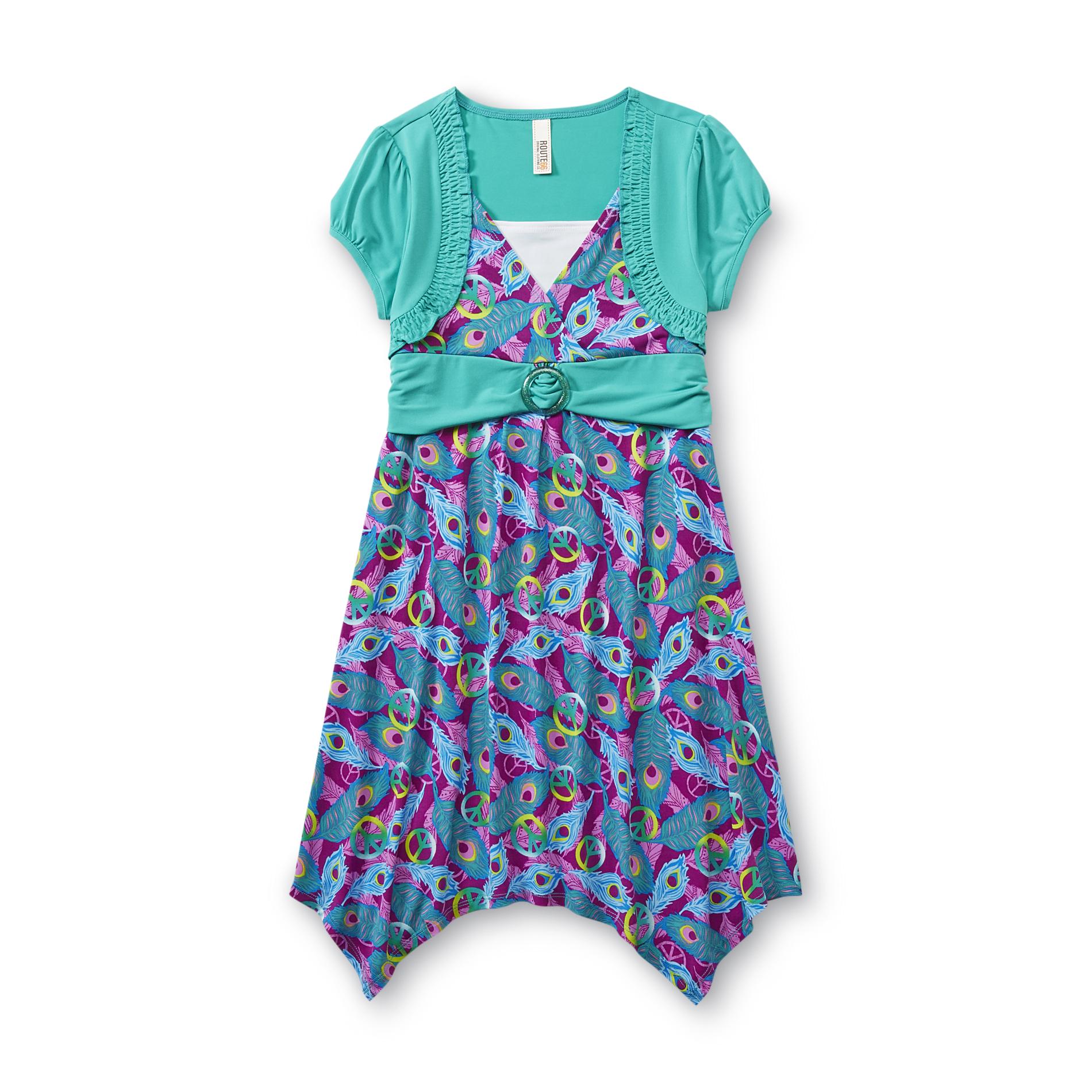 Route 66 Girl's Layered Look Dress - Peace Signs