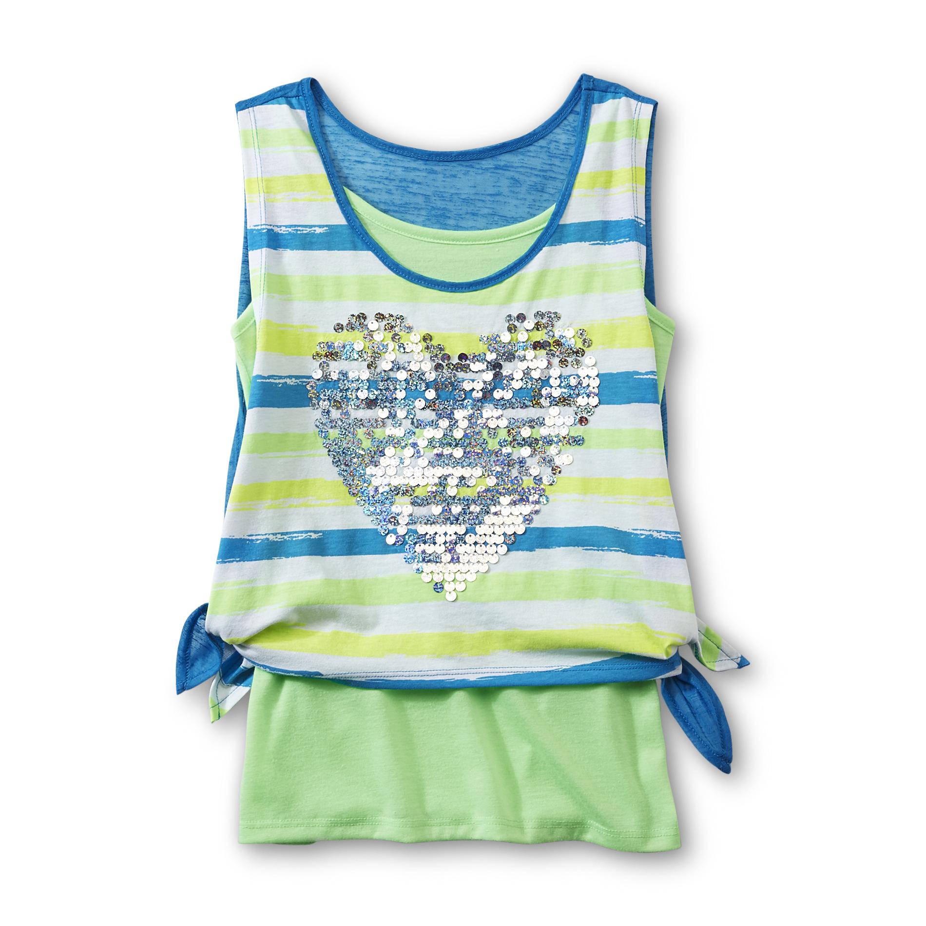 Piper Girl's Crop Top & Camisole - Sequined Heart