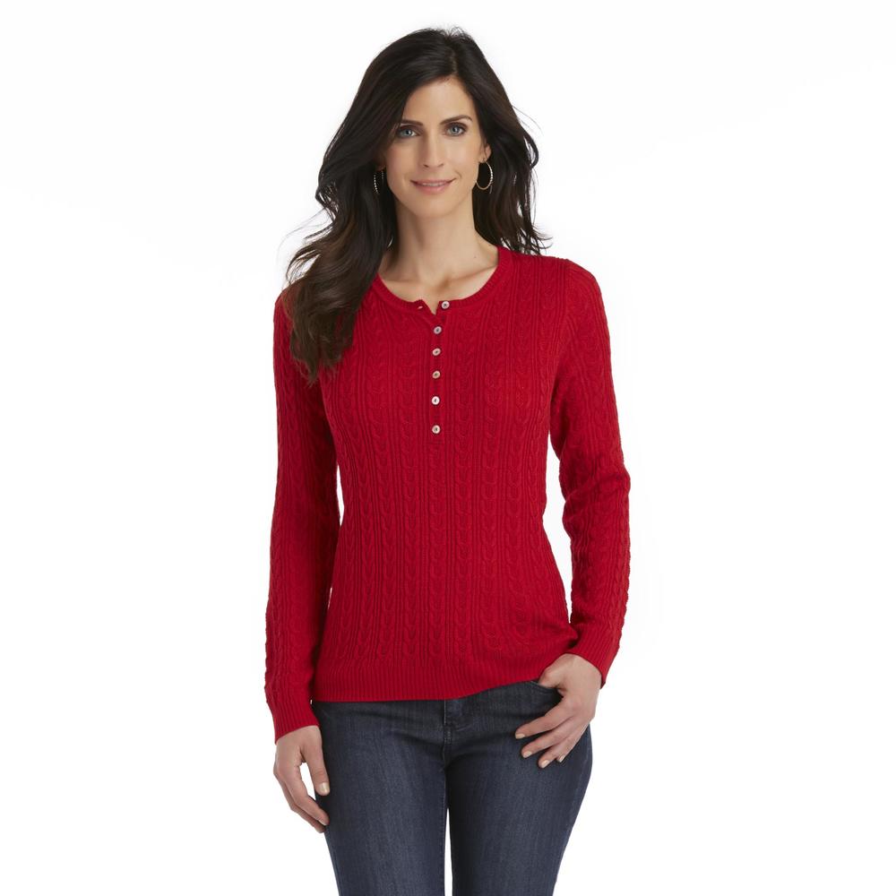 Laura Scott Women's Cable Knit Henley Sweater
