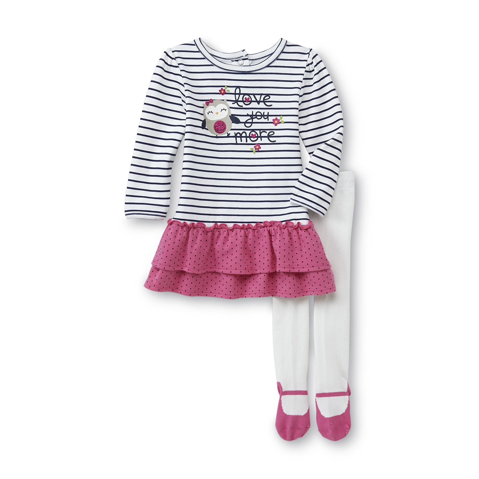 Little Wonders Newborn & Infant Girl's Dress & Tights - Striped Owl