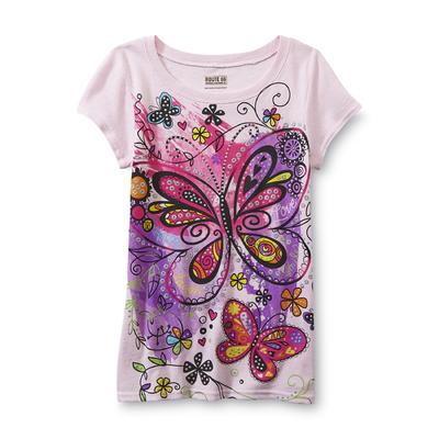 Route 66 Girl's Graphic T-Shirt - Butterflies  Hearts & Flowers