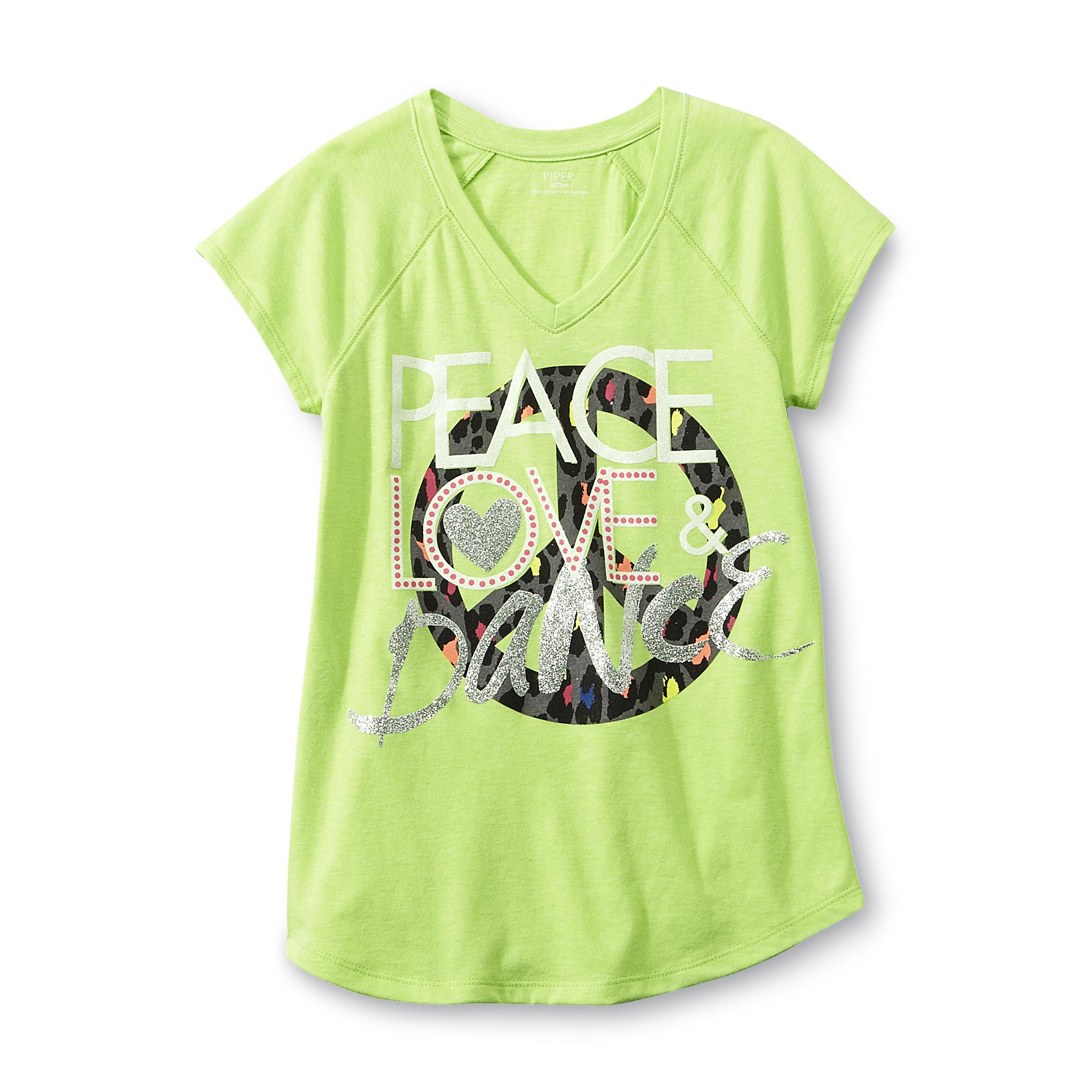 Piper Active Girl's Graphic T-Shirt - Peace  Love & Dance