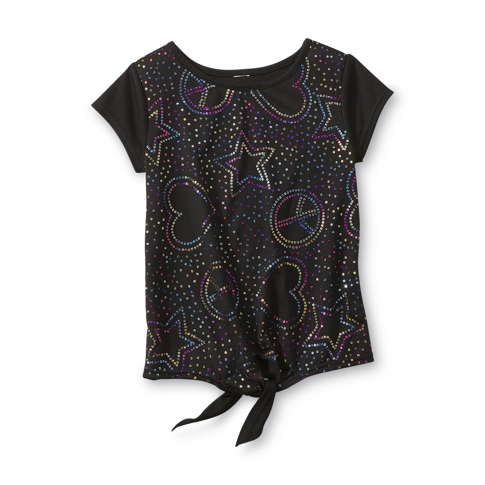 Piper Girl's Embellished T-Shirt - Heart  Star & Peace Sign