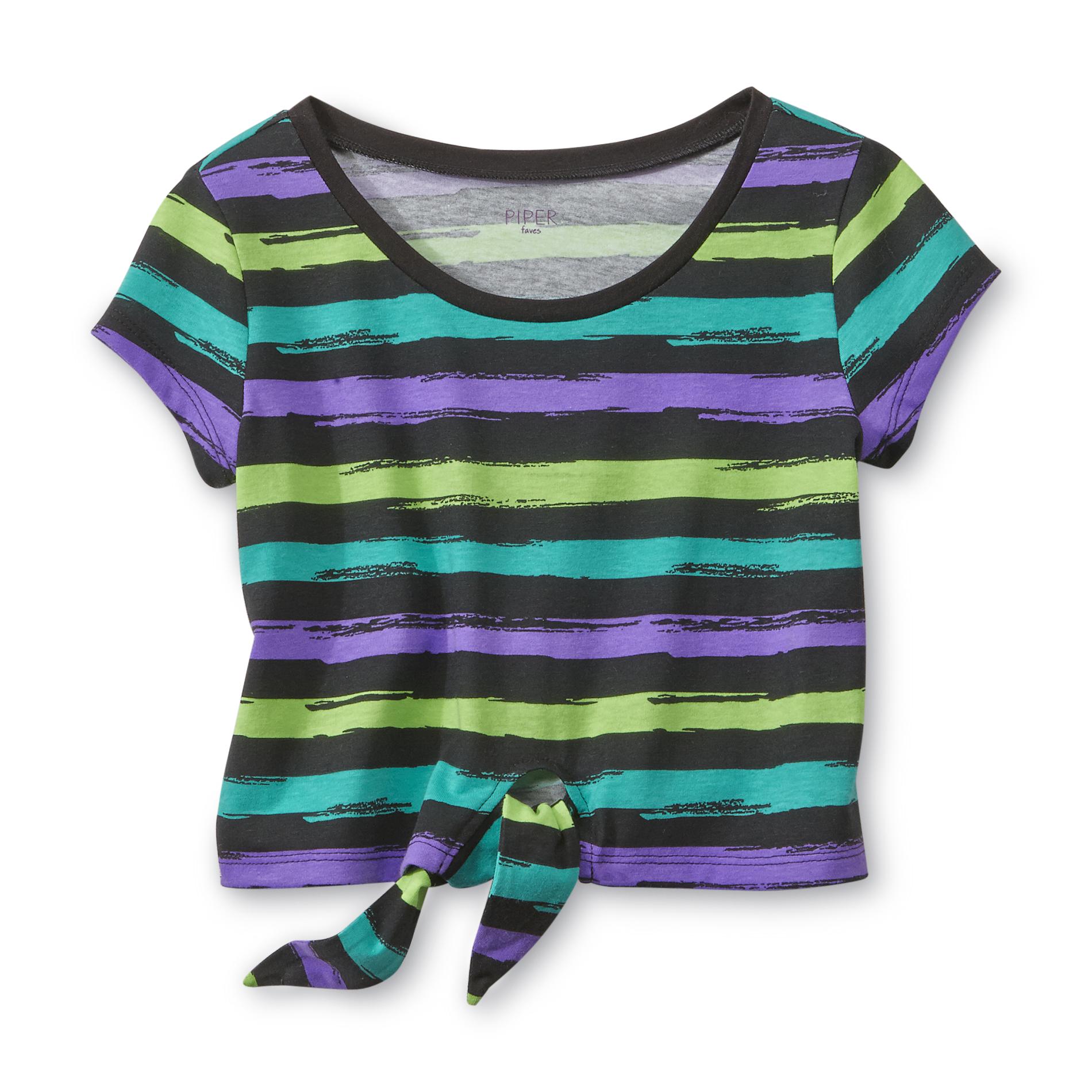 Piper Girl's Tie-Front Crop Top - Striped