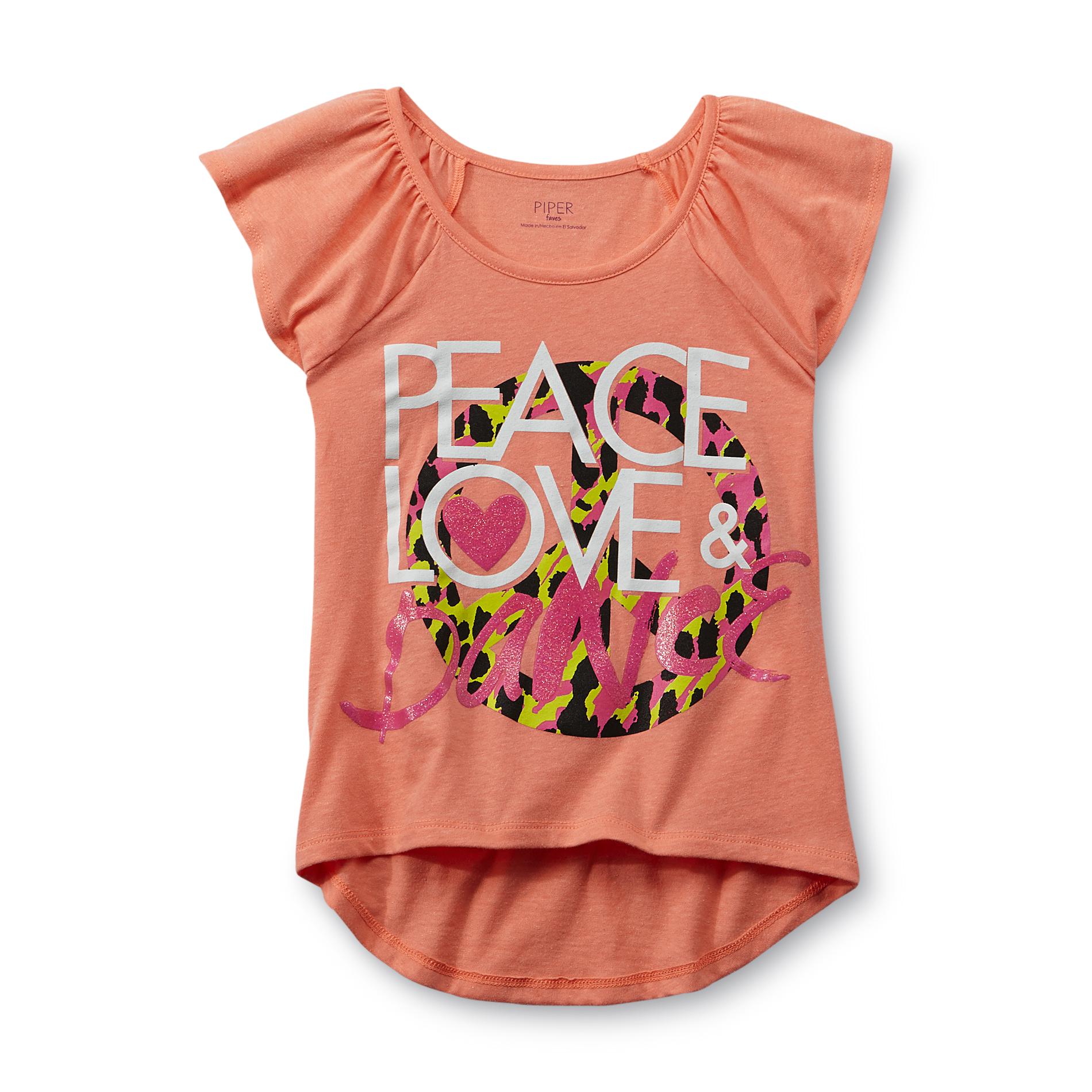 Piper Girl's High-Low Graphic T-Shirt - Peace  Love & Dance