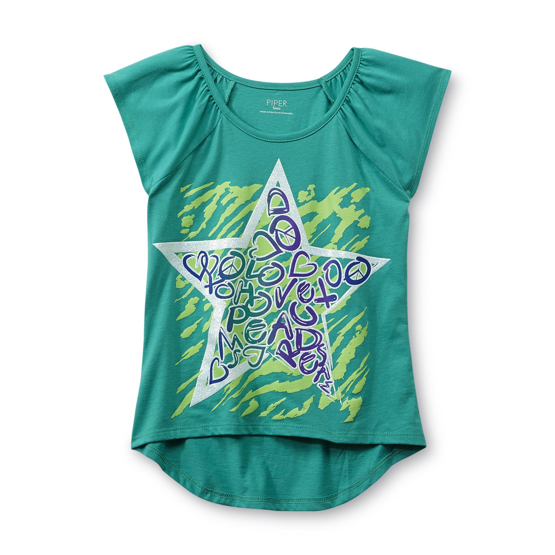 Piper Girl's High-Low Graphic T-Shirt - Star