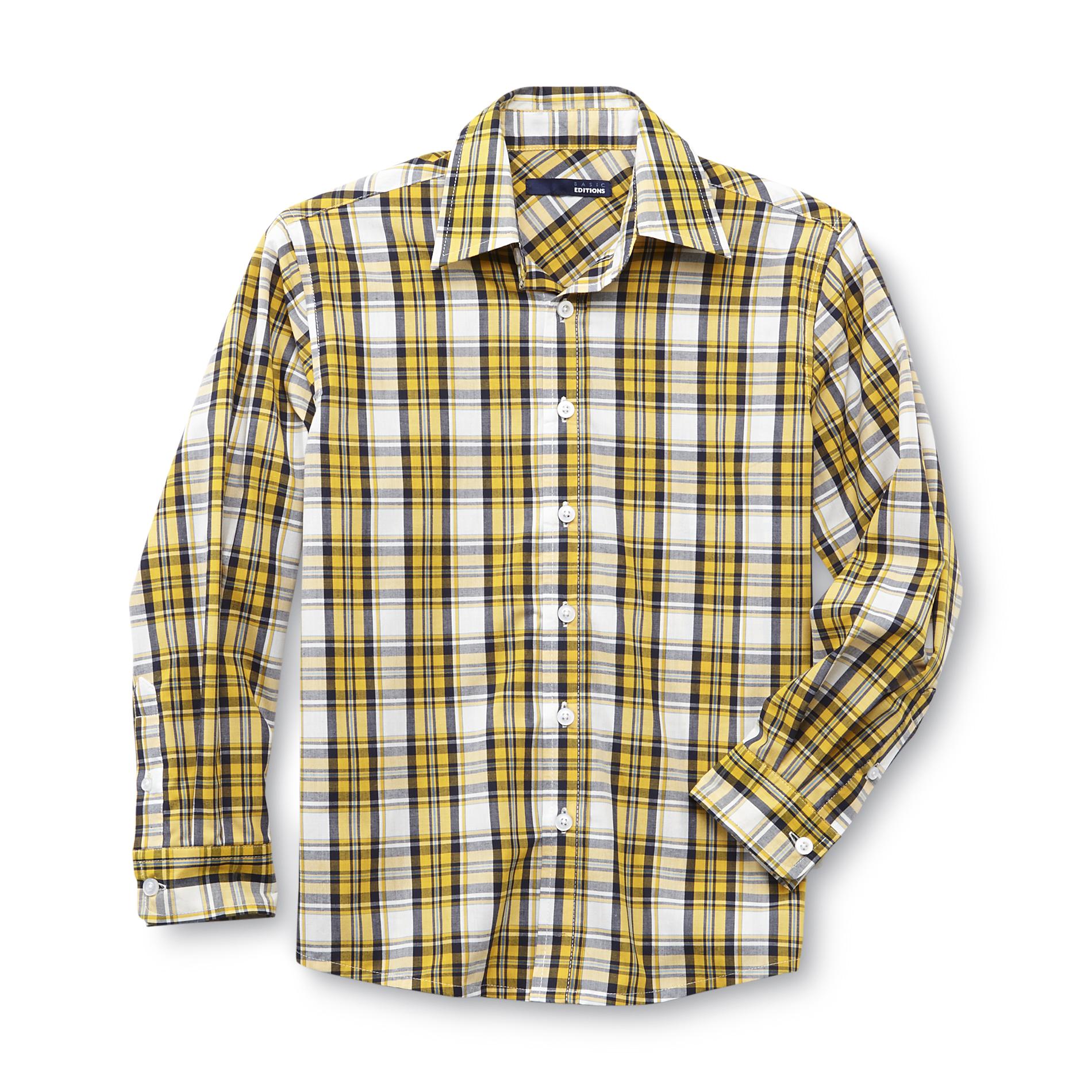 Basic Editions Boy's Long-Sleeve Poplin Shirt - Plaid