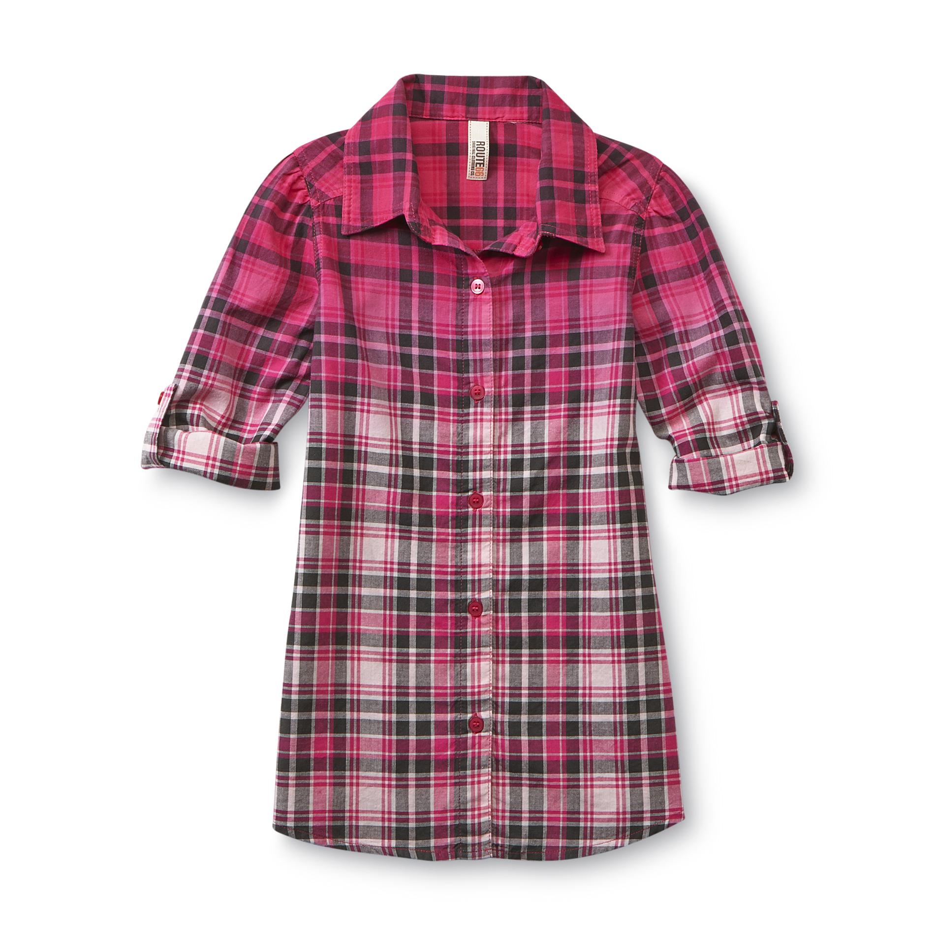 Route 66 Girl's Tab-Sleeve Shirt - Ombre Plaid