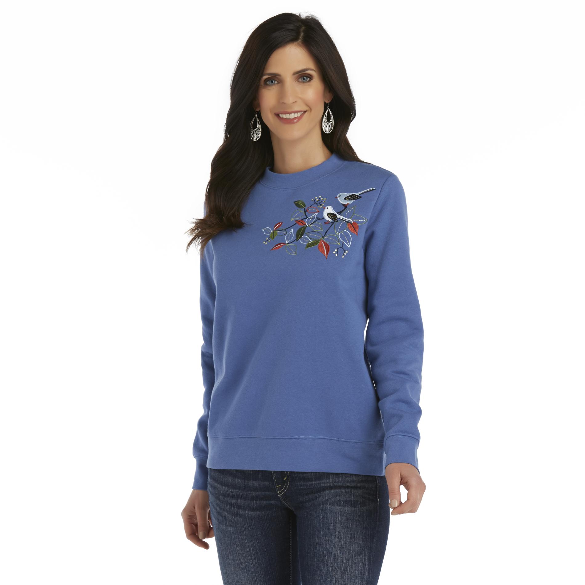 Basic Editions Women's Embellished Sweatshirt - Birds