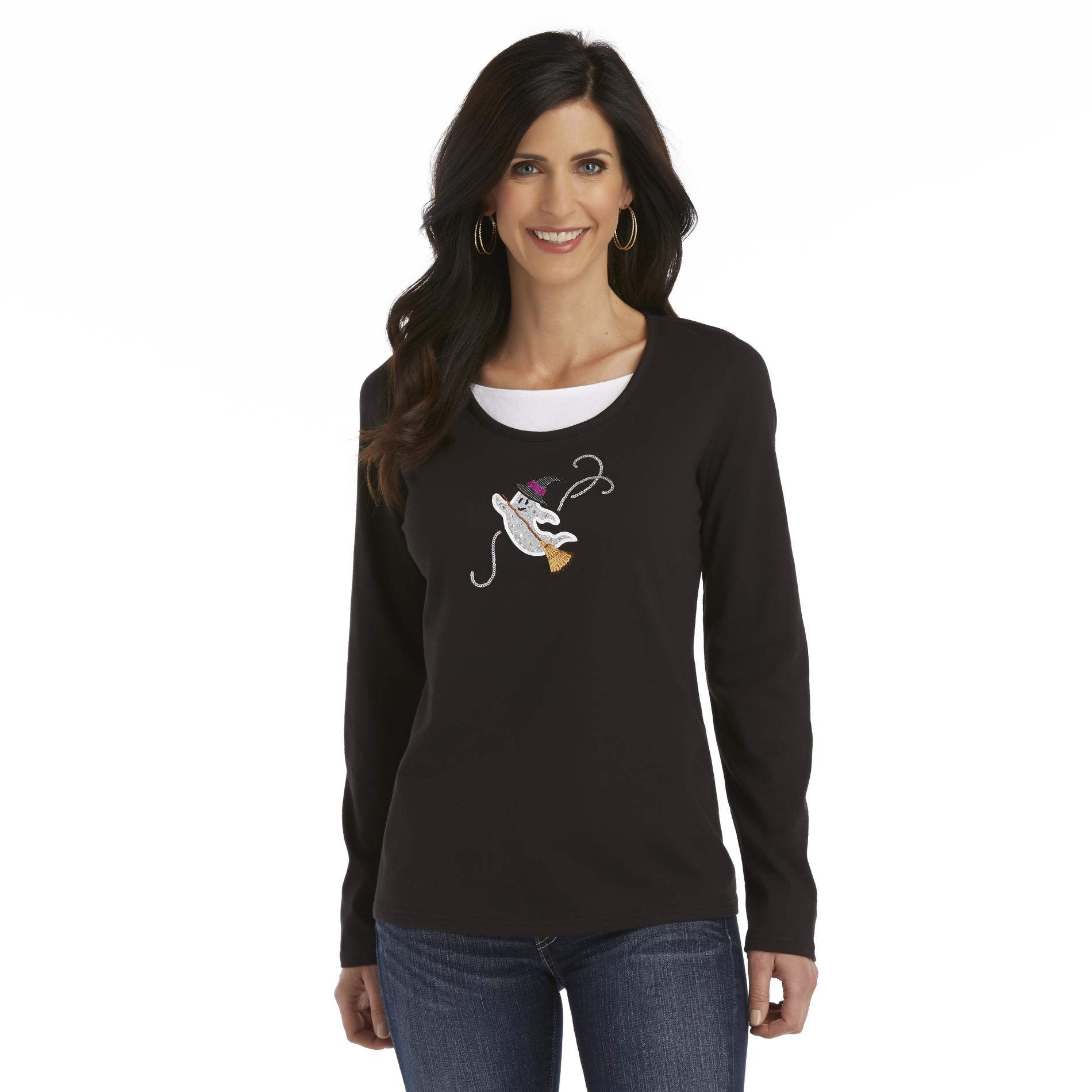 Holiday Editions Women's Applique Halloween T-Shirt - Ghost
