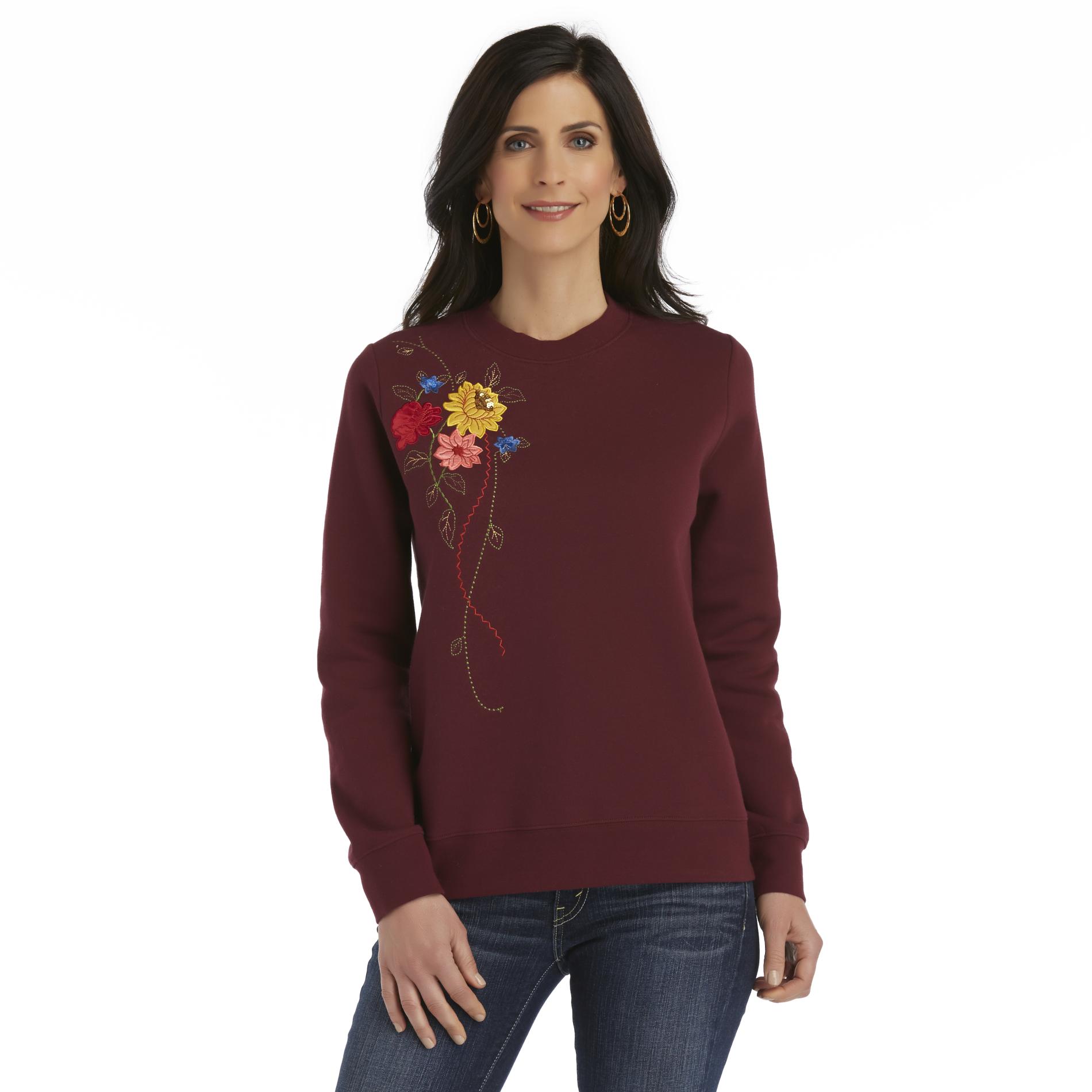 Basic Editions Women's Embellished Sweatshirt - Floral