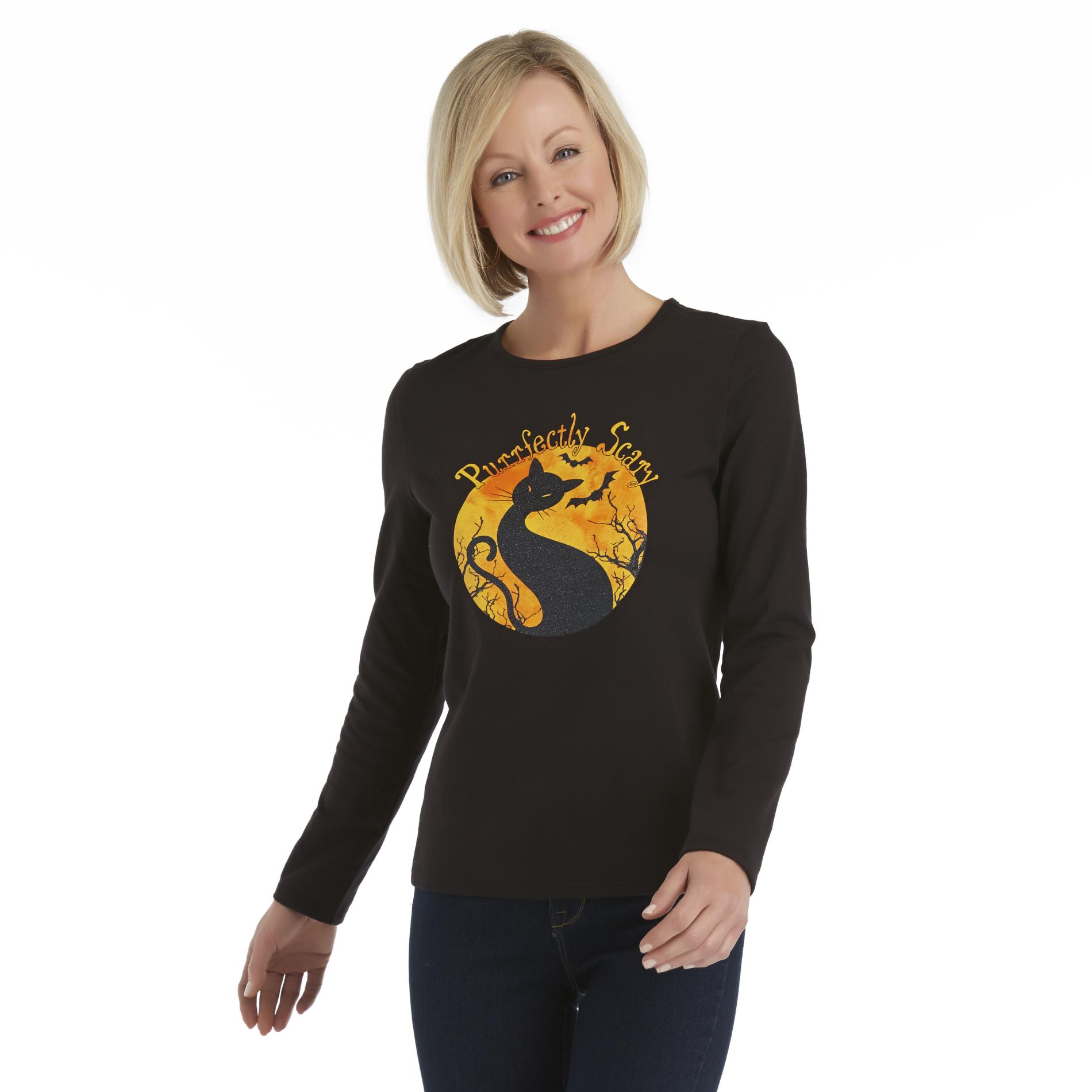 Holiday Editions Women's Halloween T-Shirt - Purrfectly Scary