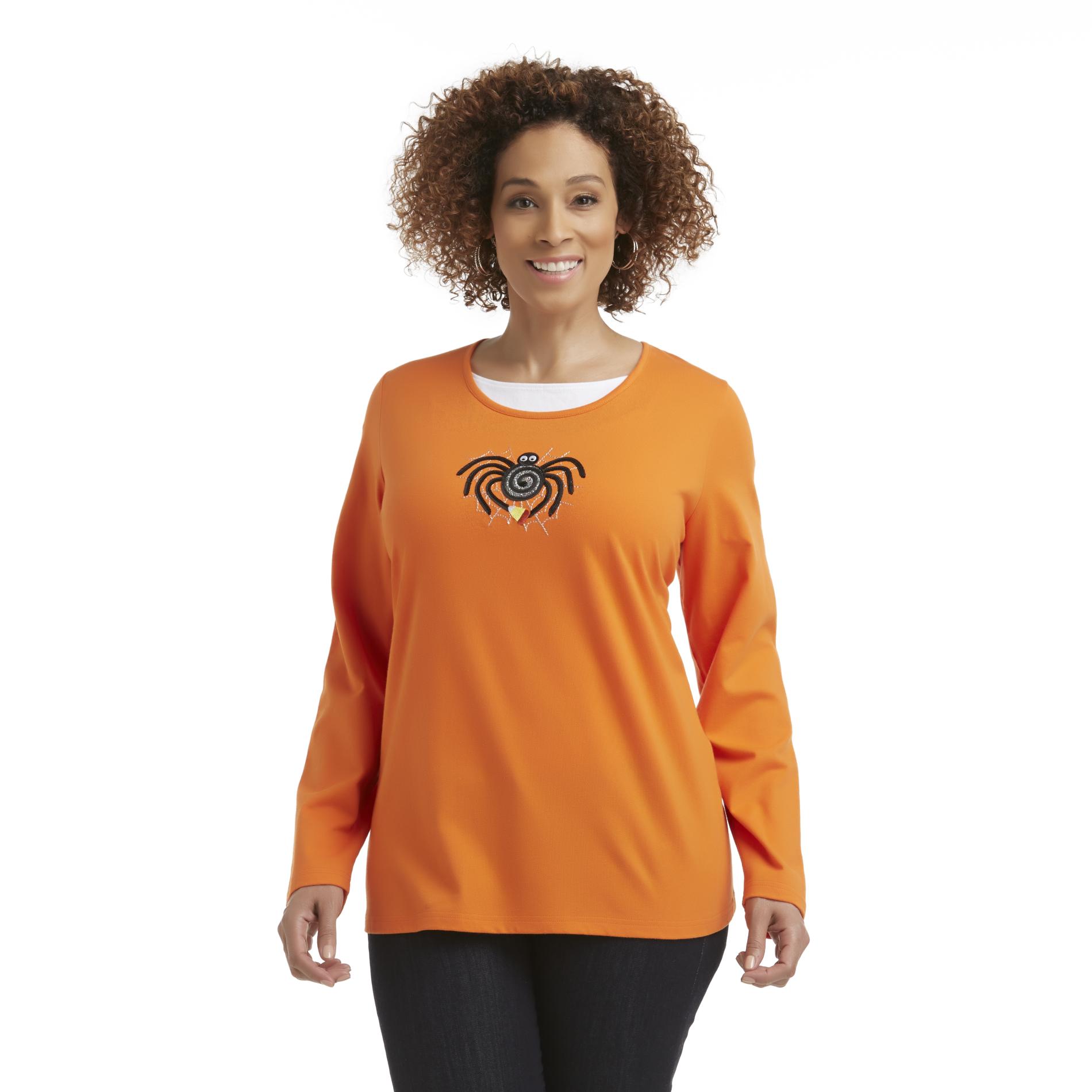 Holiday Editions Women's Plus Halloween Graphic T-Shirt - Spider