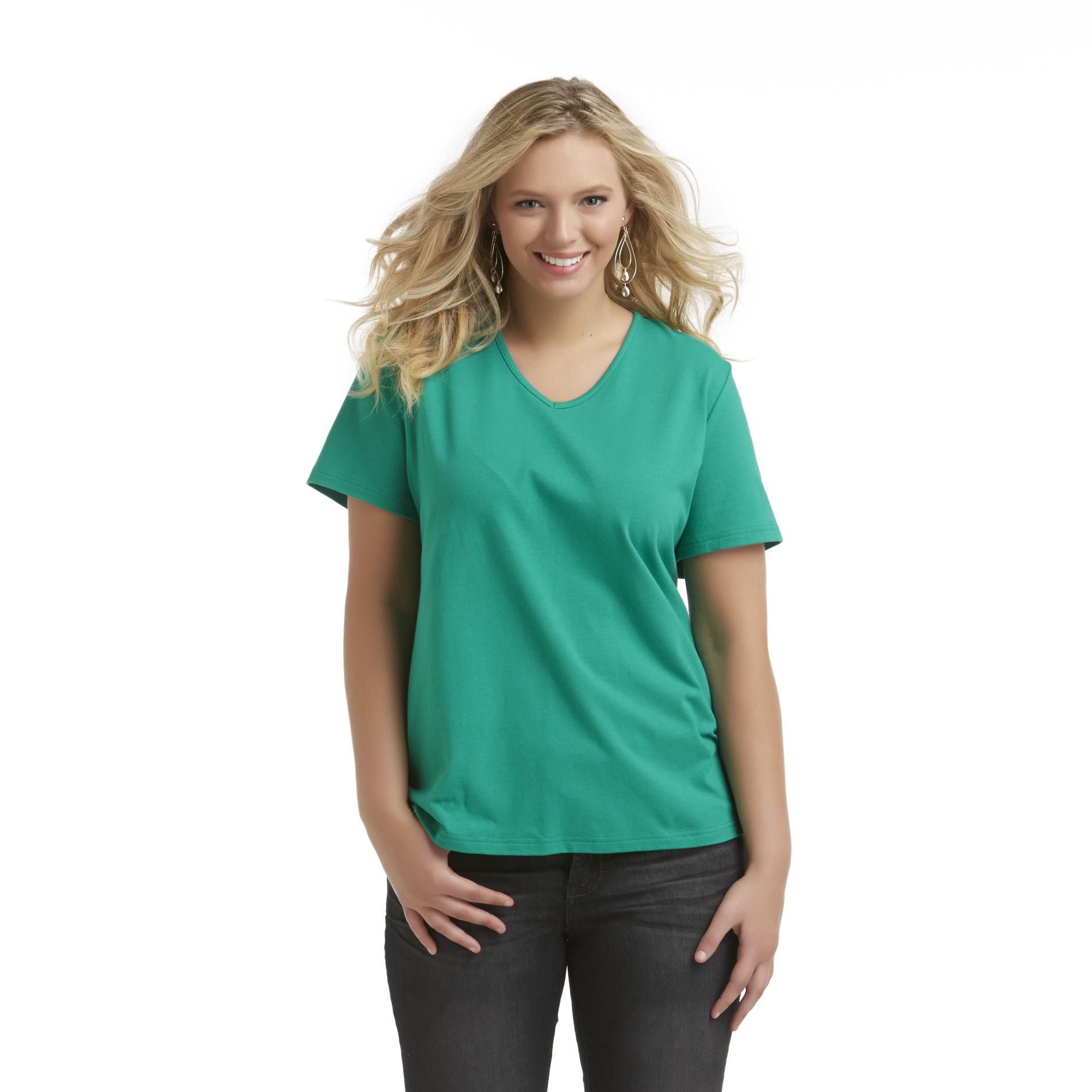 Basic Editions Women's Plus Short-Sleeve V-Neck T-Shirt