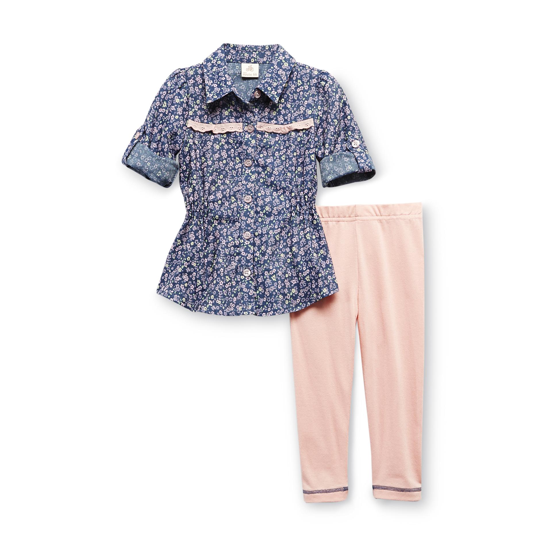 Route 66 Infant & Toddler Girl's Chambray Shirt & Leggings - Floral Print