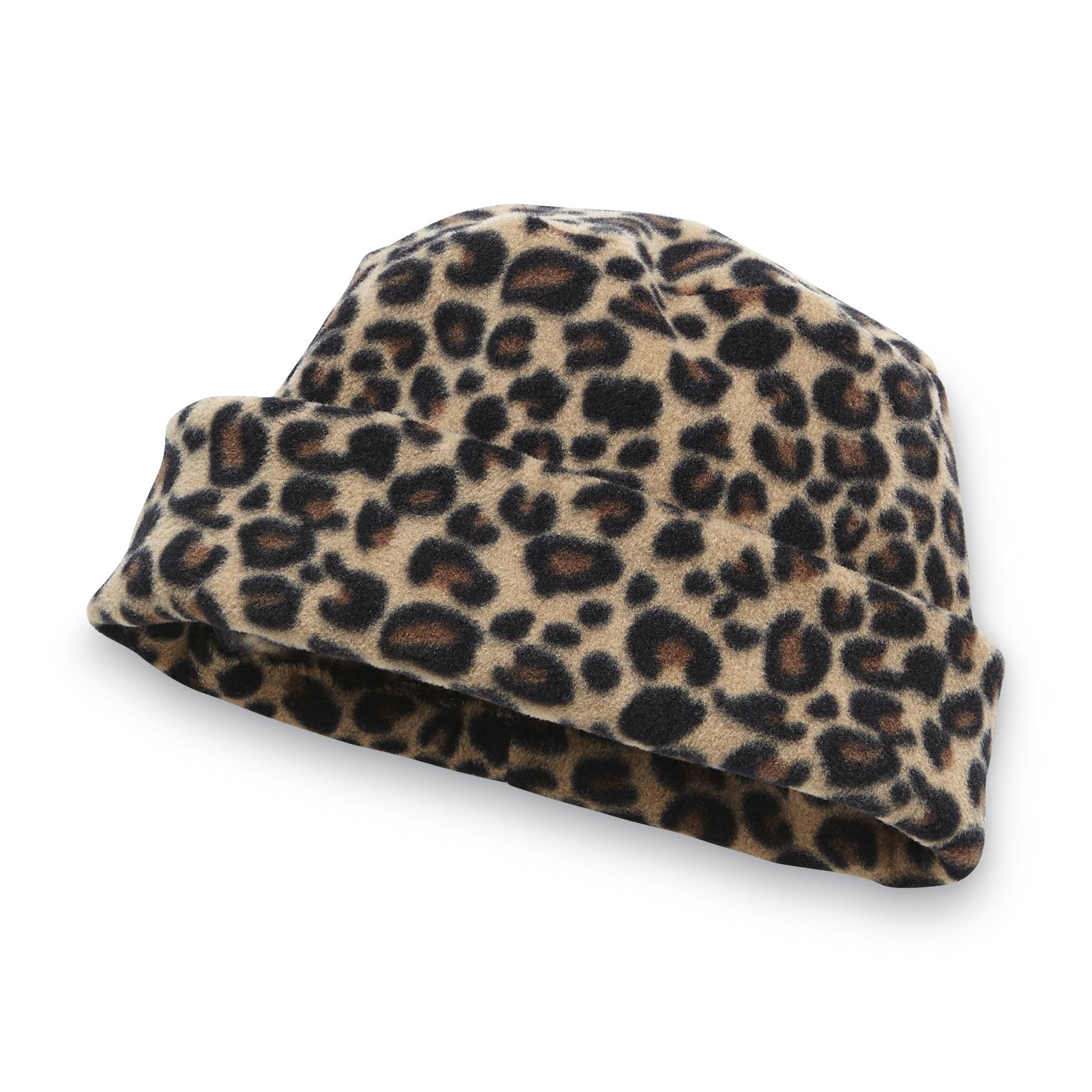 Joe Boxer Junior's Fleece Pillbox Beanie Hat - Leopard Print