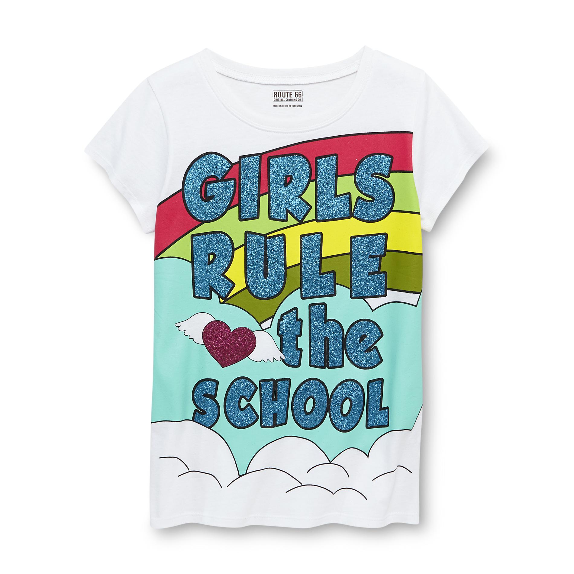 Route 66 Girl's Glittered Graphic T-Shirt - Girls Rule The School