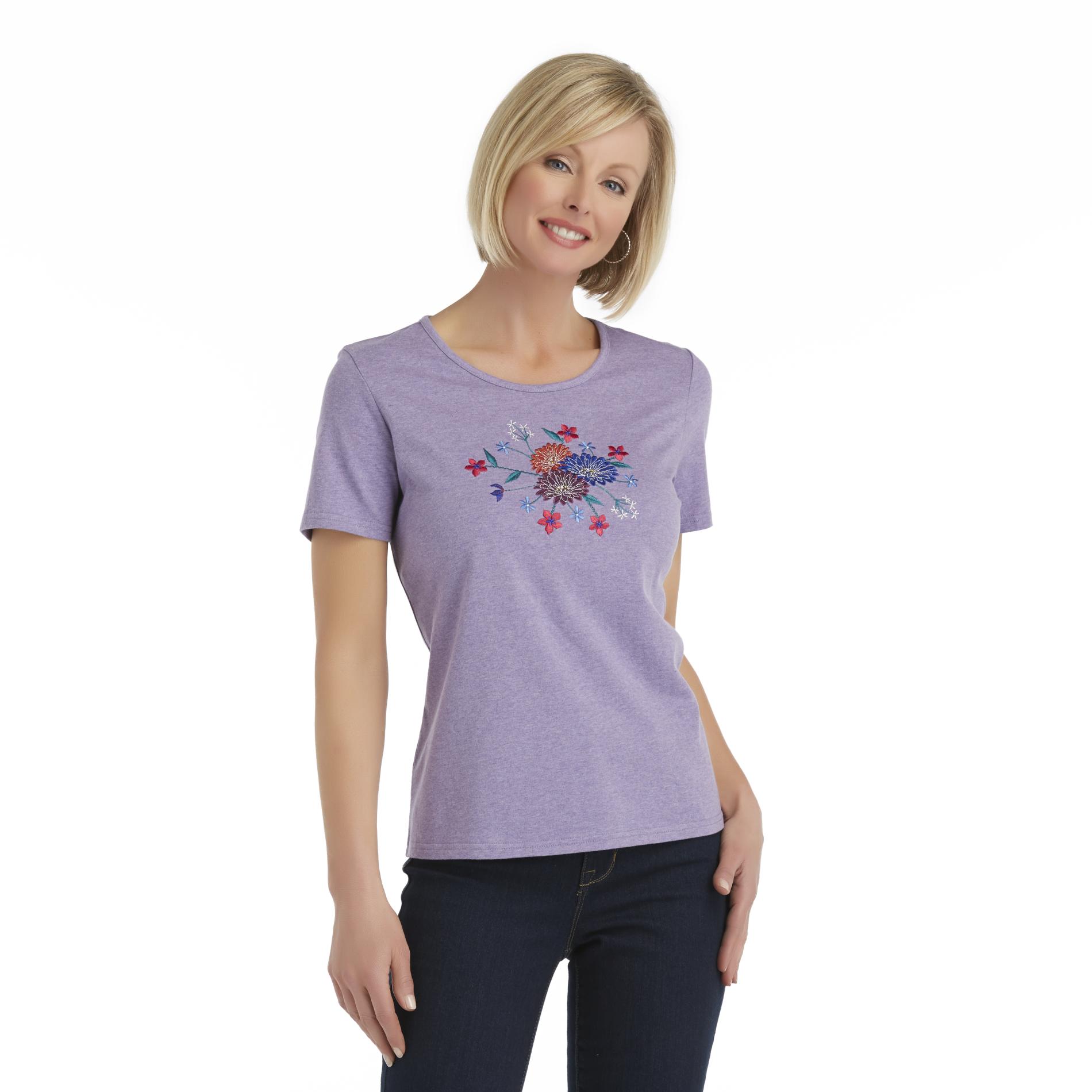 Basic Editions Women's Embellished T-Shirt - Floral