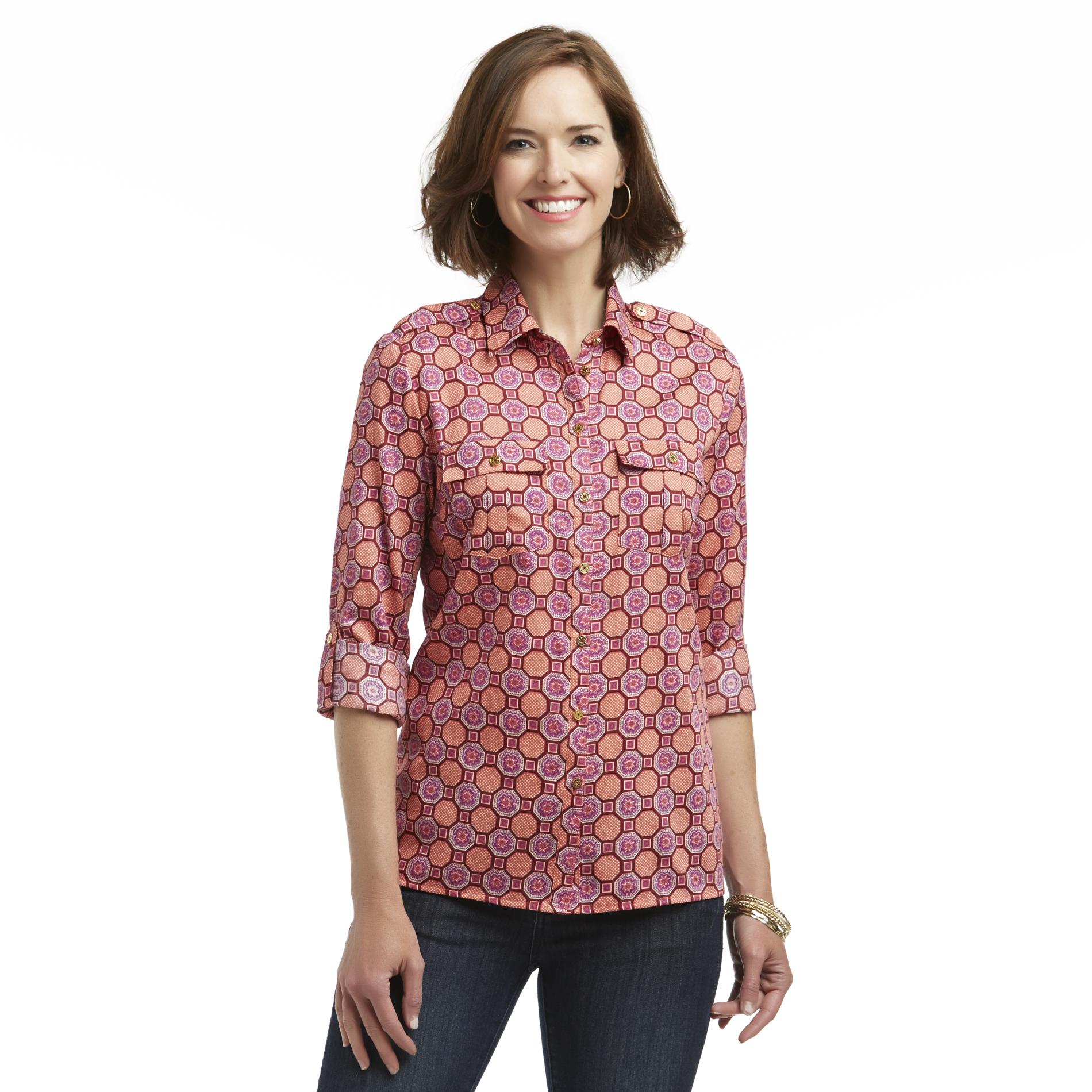 Jaclyn Smith Women's Utility Shirt - Geometric Print