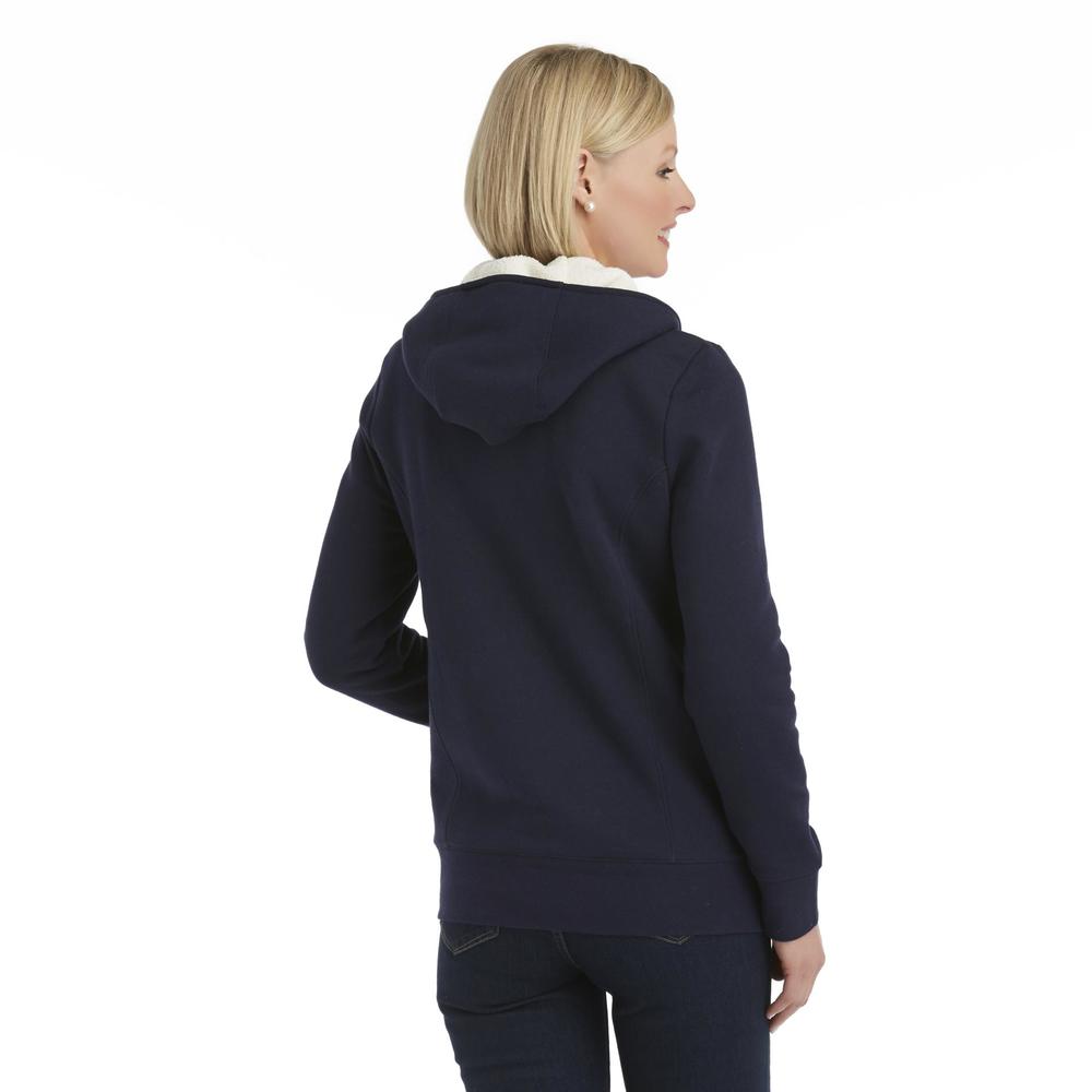 Basic Editions Women's Sherpa-Lined Hoodie - Floral Embroidery