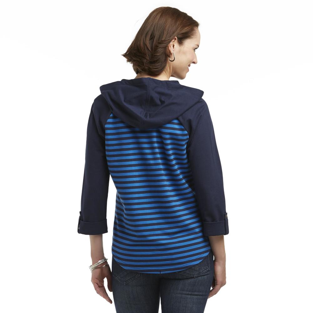 Basic Editions Women's French Terry Knit Hoodie Jacket - Striped