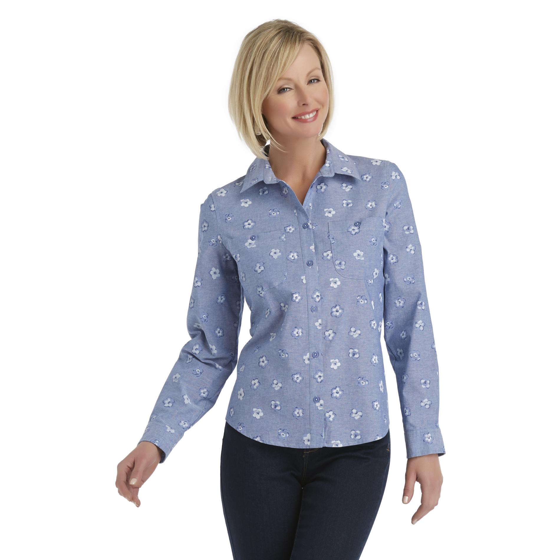 Basic Editions Women's Chambray Blouse - Floral