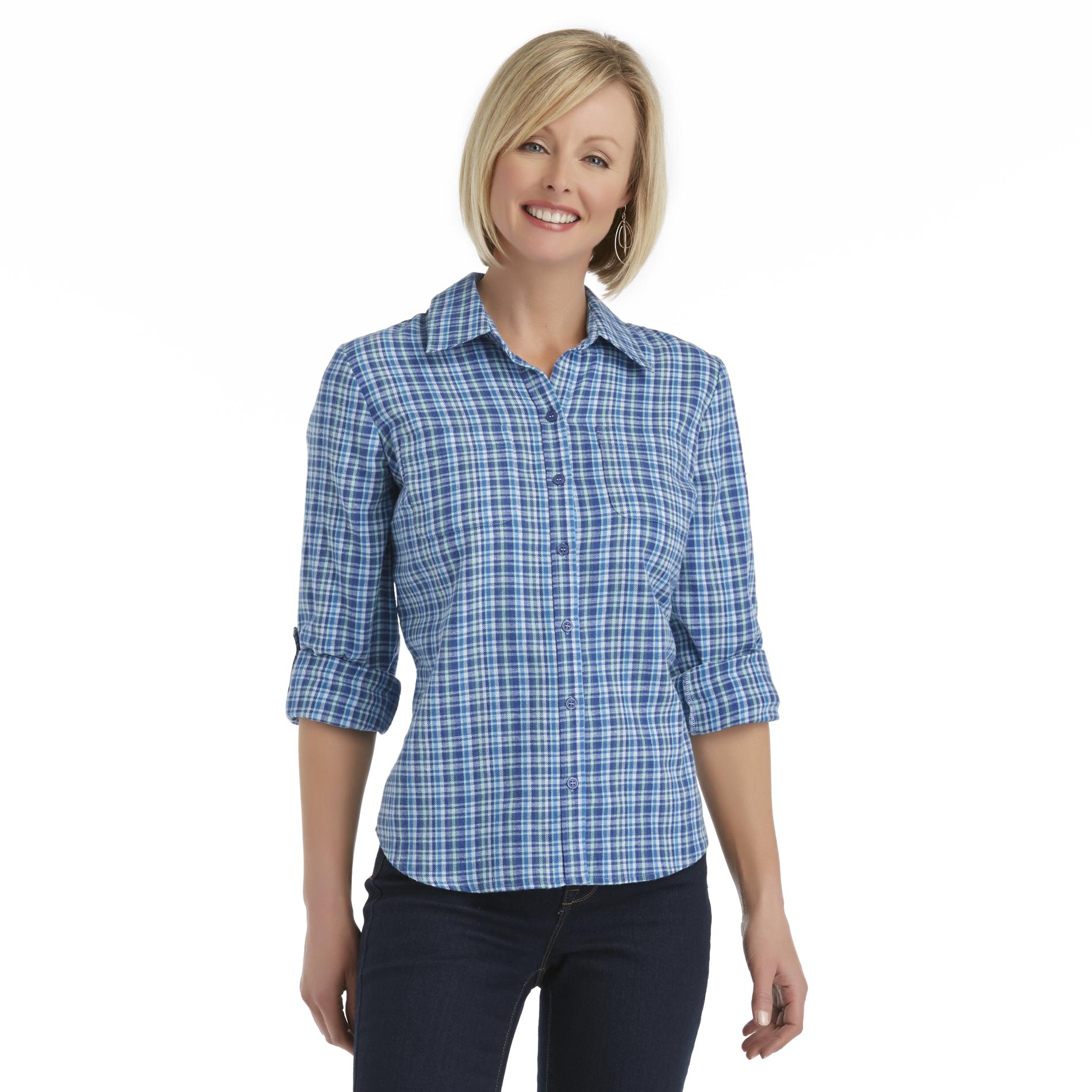Basic Editions Women's Button-Front Flannel Shirt - Plaid